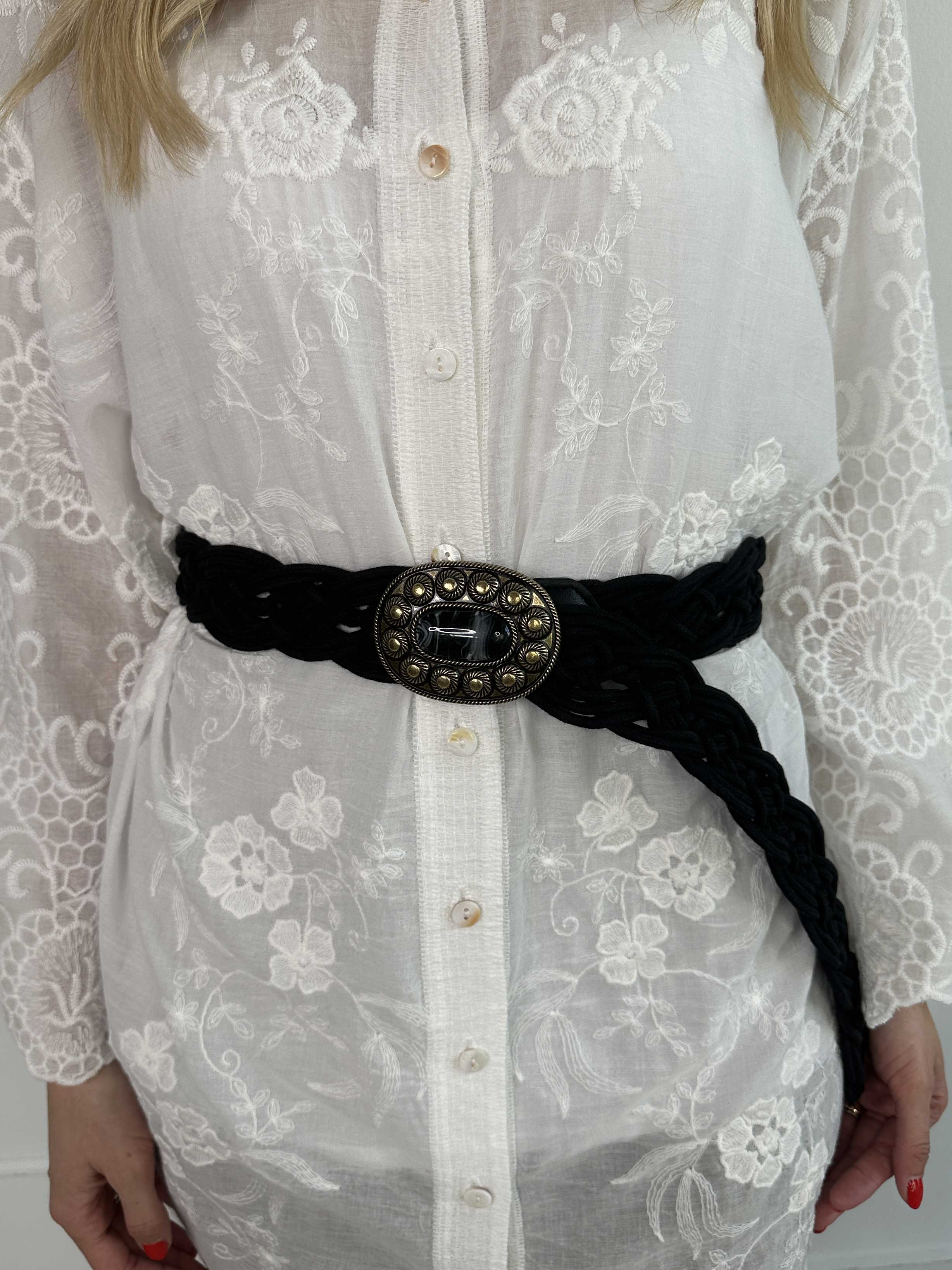 Cecilie - Flettet bælte med spænde med stor flot sten