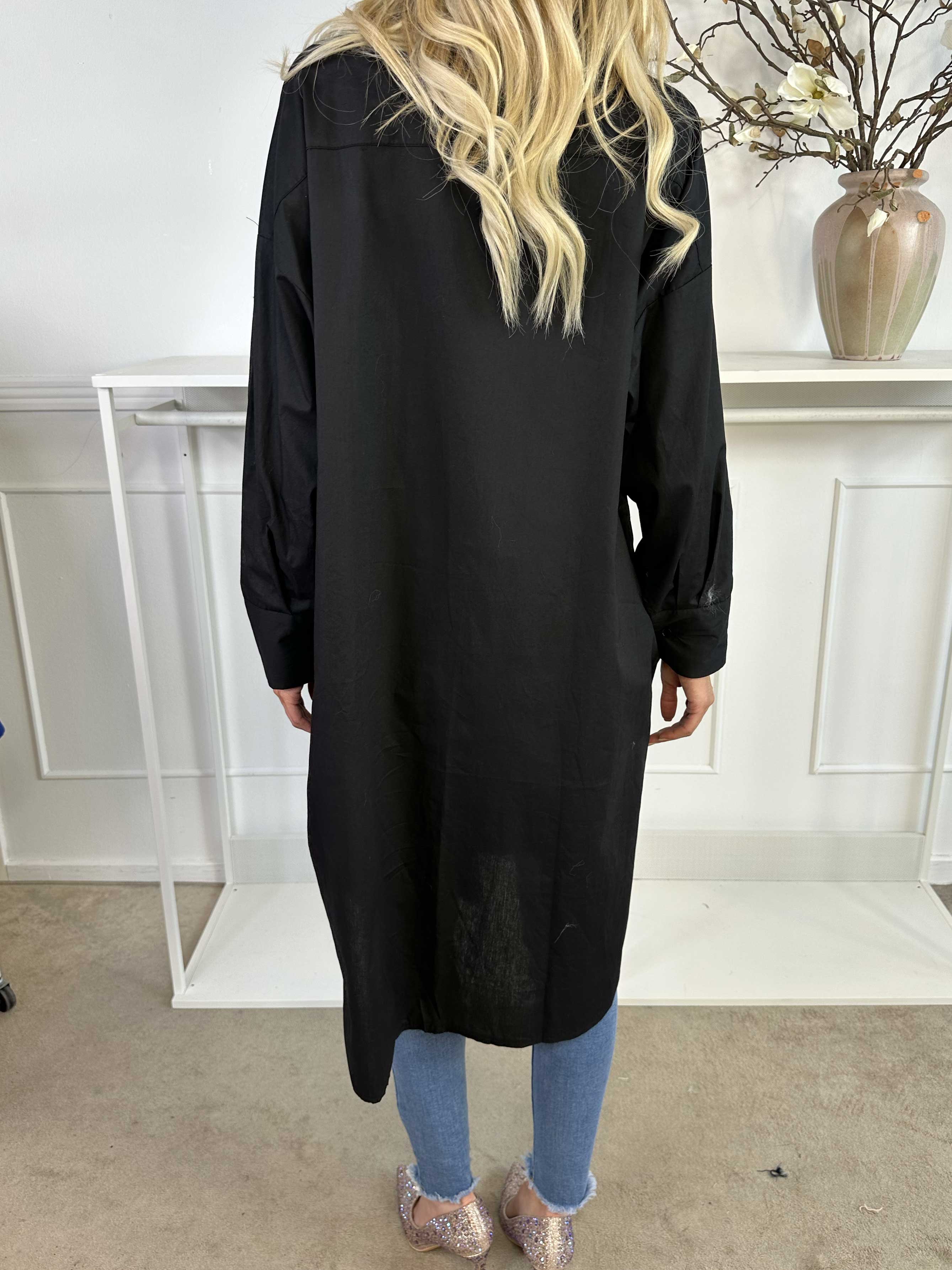 Ceylan - Lang plain skjortekjole i bomuld