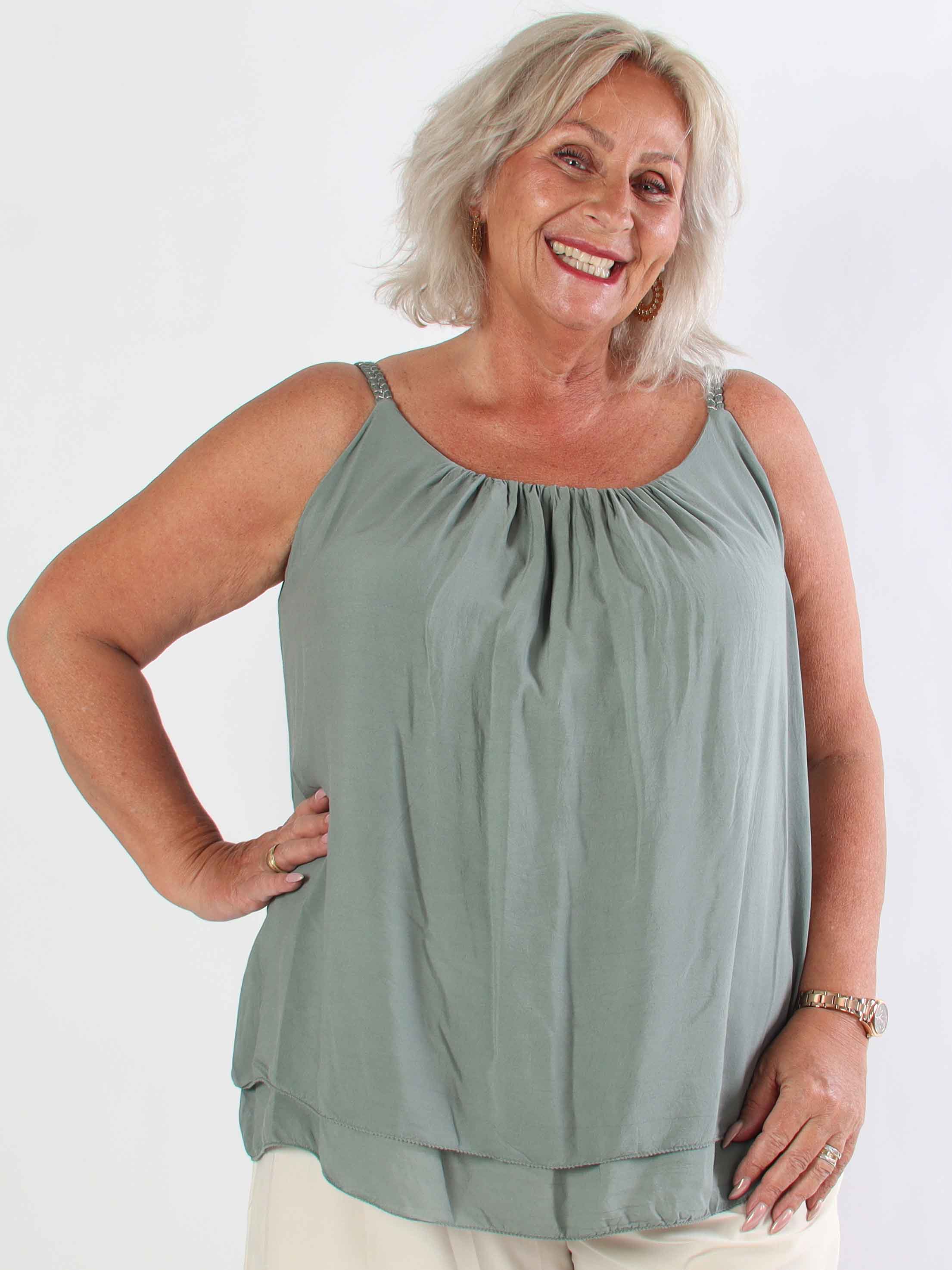 Chalkis Top - Plus size top i blød viskose med flettet stropper