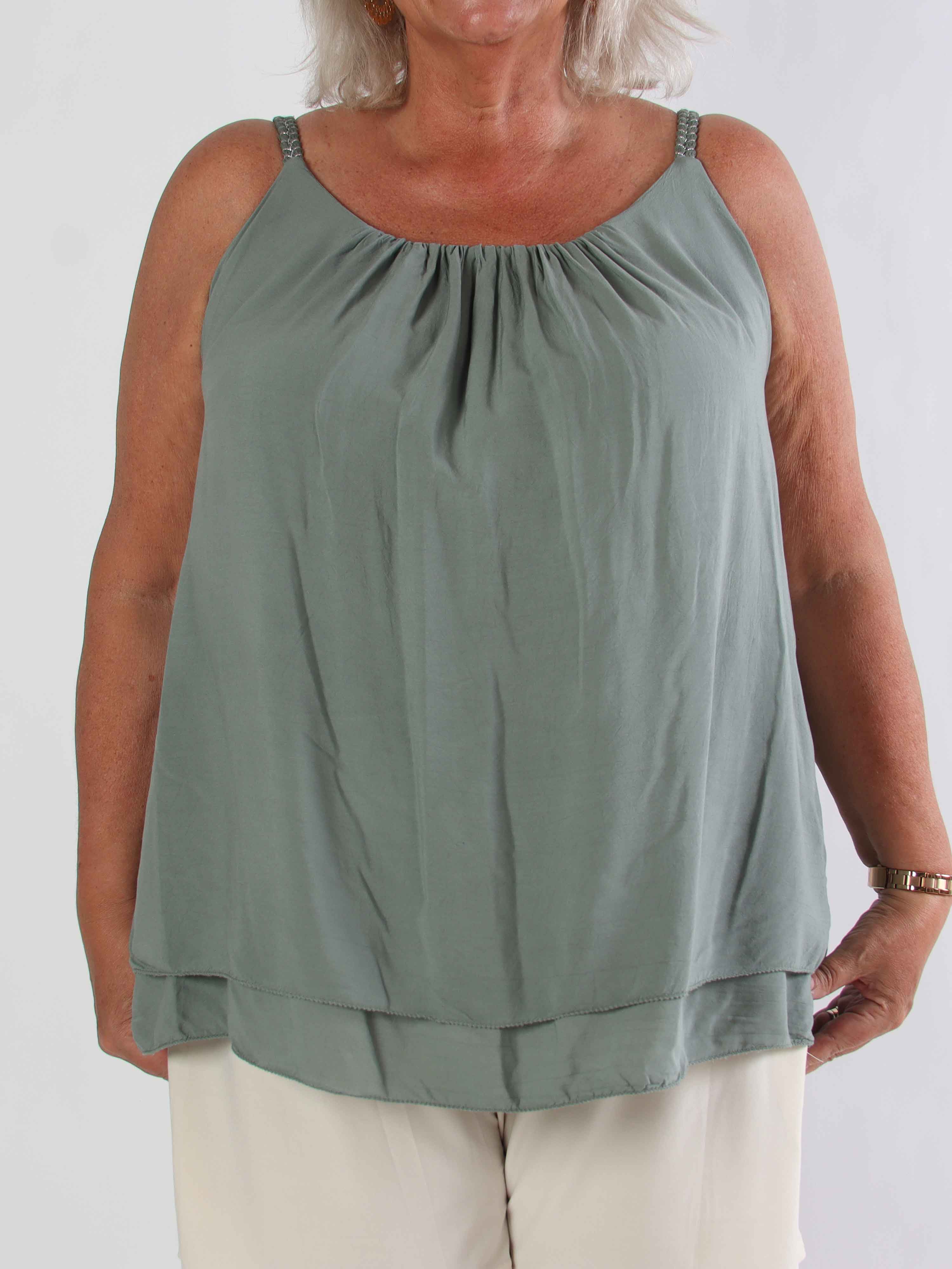 Chalkis Top - Plus size top i blød viskose med flettet stropper