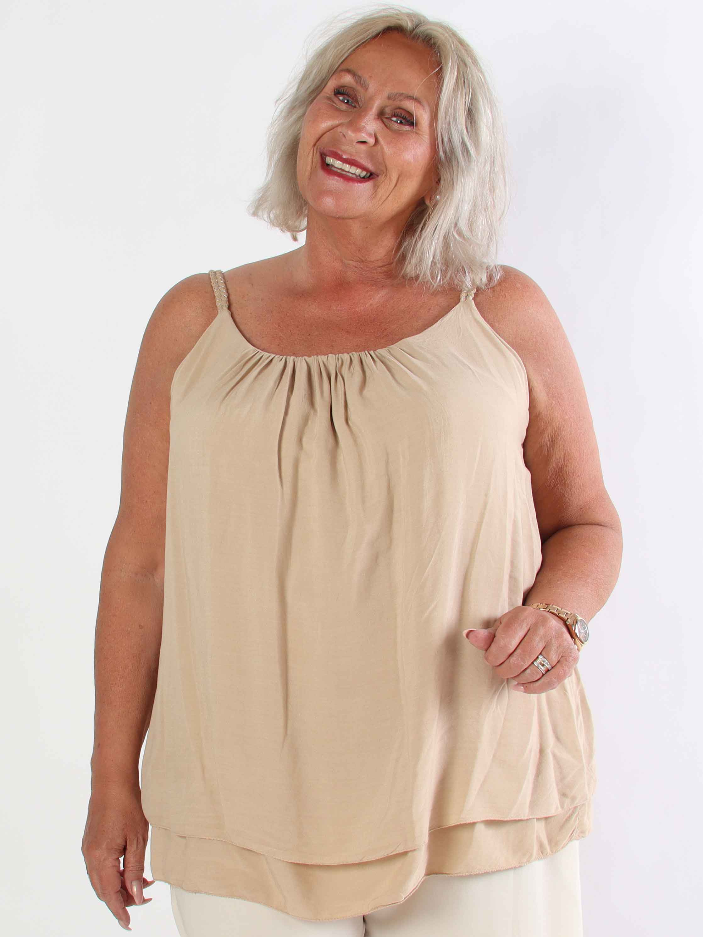 Chalkis Top - Plus size top i blød viskose med flettet stropper