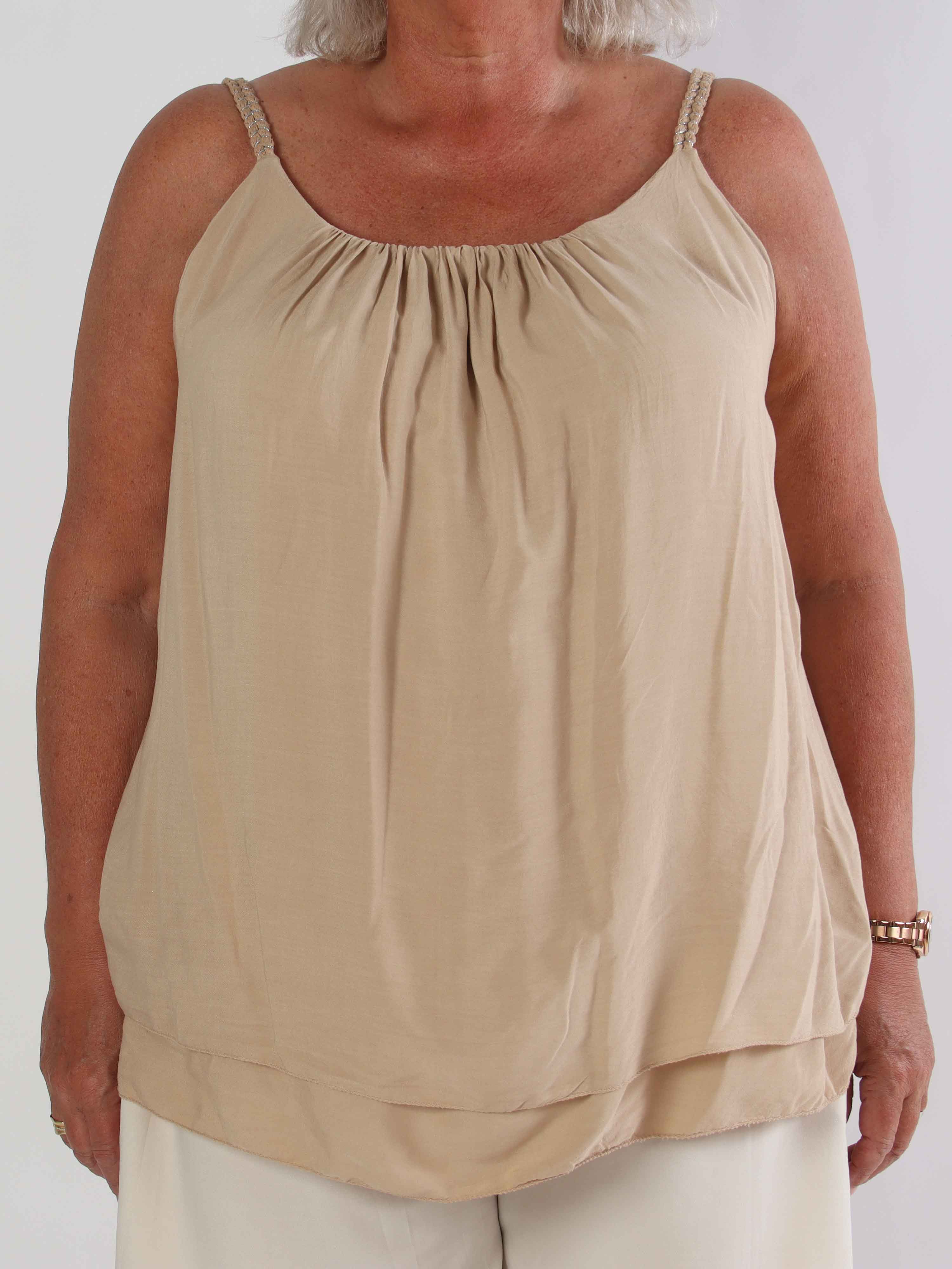 Chalkis Top - Plus size top i blød viskose med flettet stropper