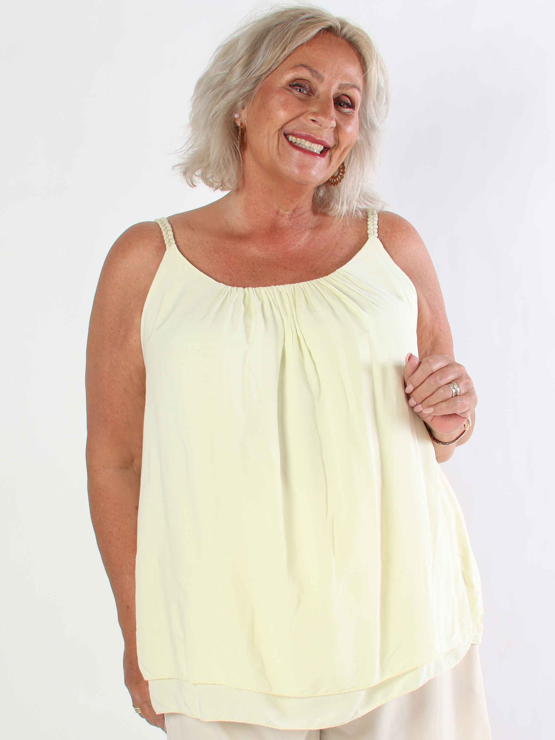 Chalkis Top - Plus size top i blød viskose med flettet stropper