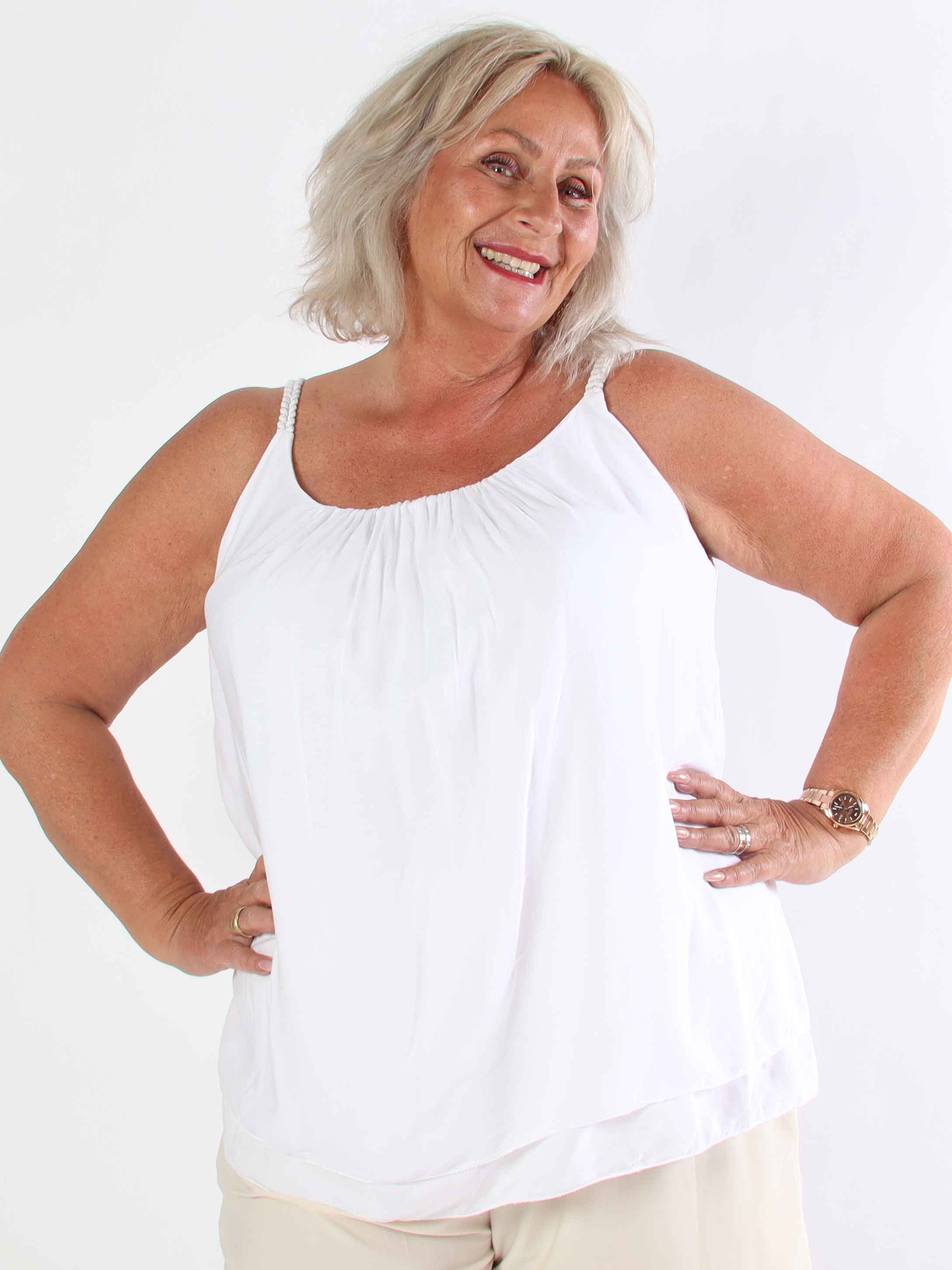 Chalkis Top - Plus size top i blød viskose med flettet stropper