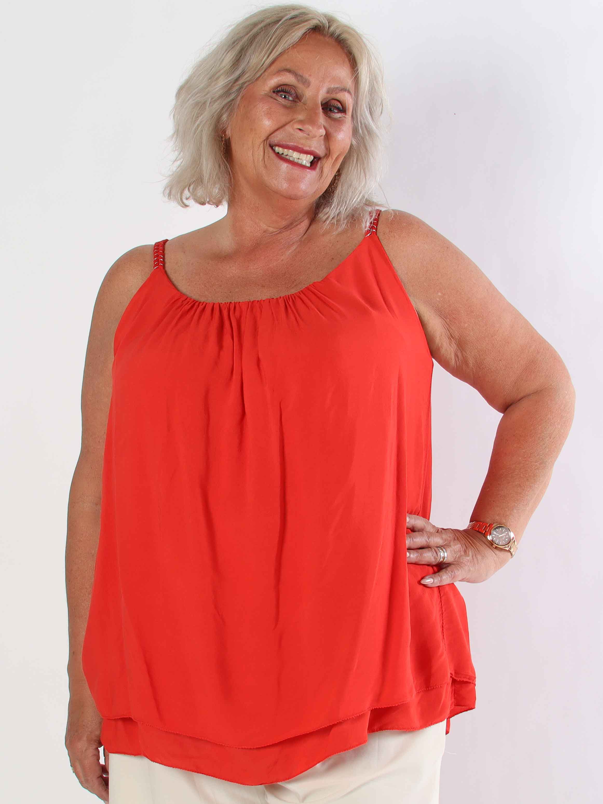 Chalkis Top - Plus size top i blød viskose med flettet stropper