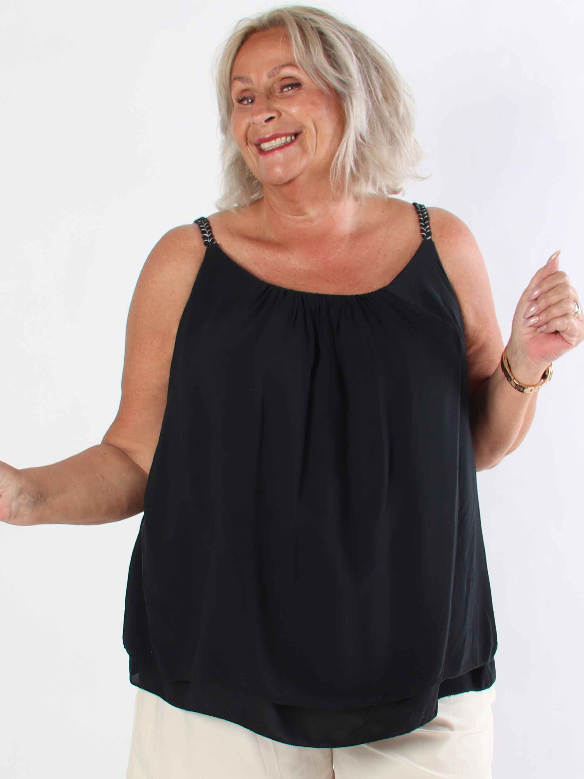 Chalkis Top - Plus size top i blød viskose med flettet stropper