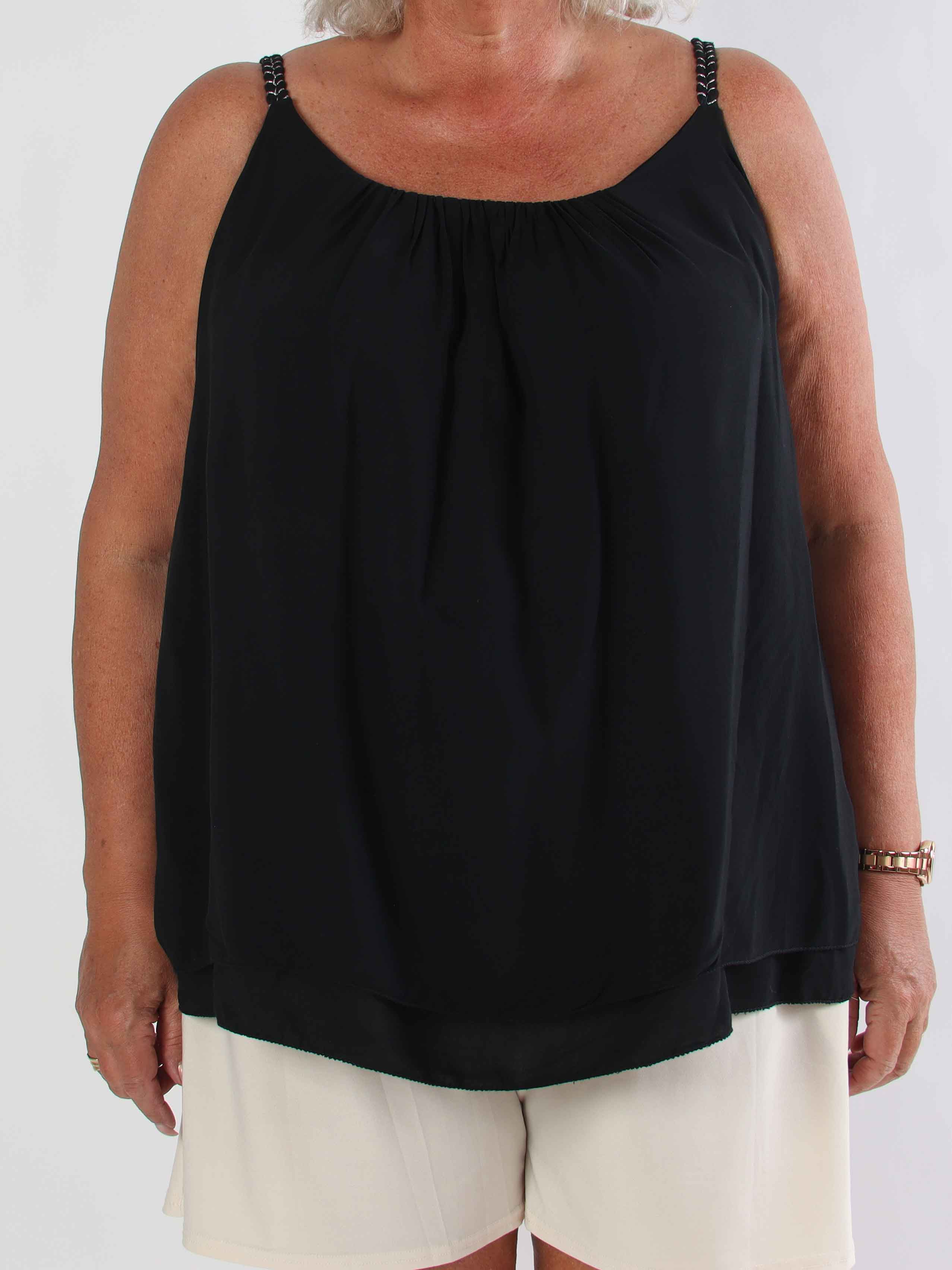 Chalkis Top - Plus size top i blød viskose med flettet stropper