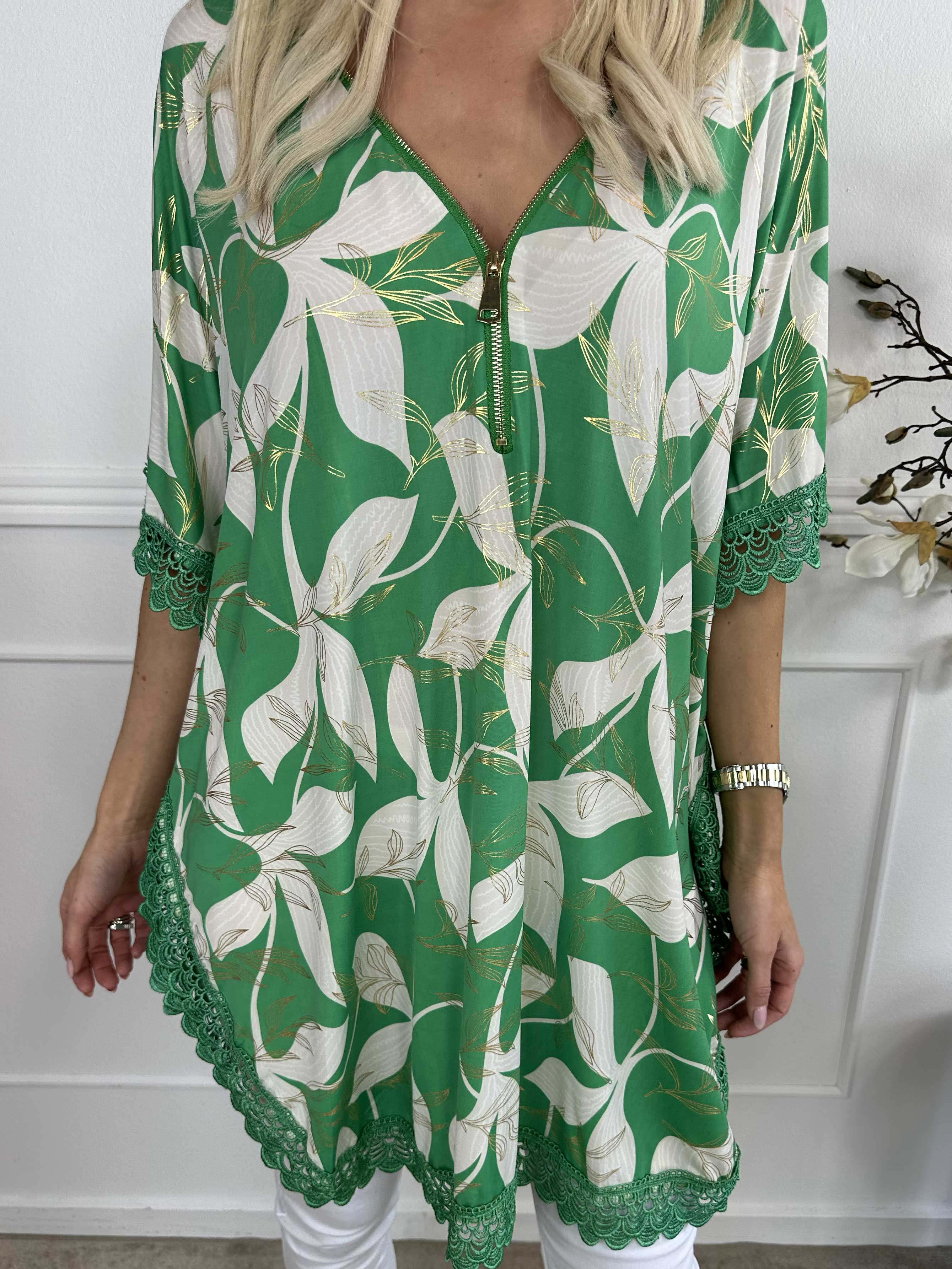 Chara - Elastisk tunikakjole med blondekant og lynlås