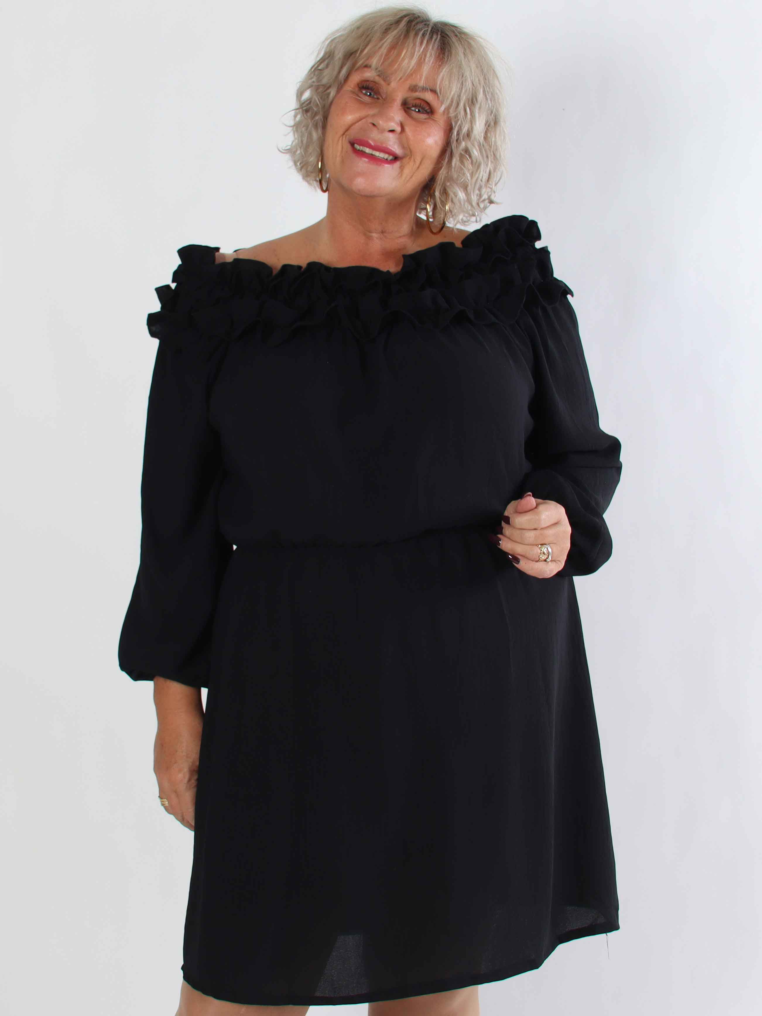 Chili Fitted Dress - Plus size kjole med flæsekant og elastik i taljen