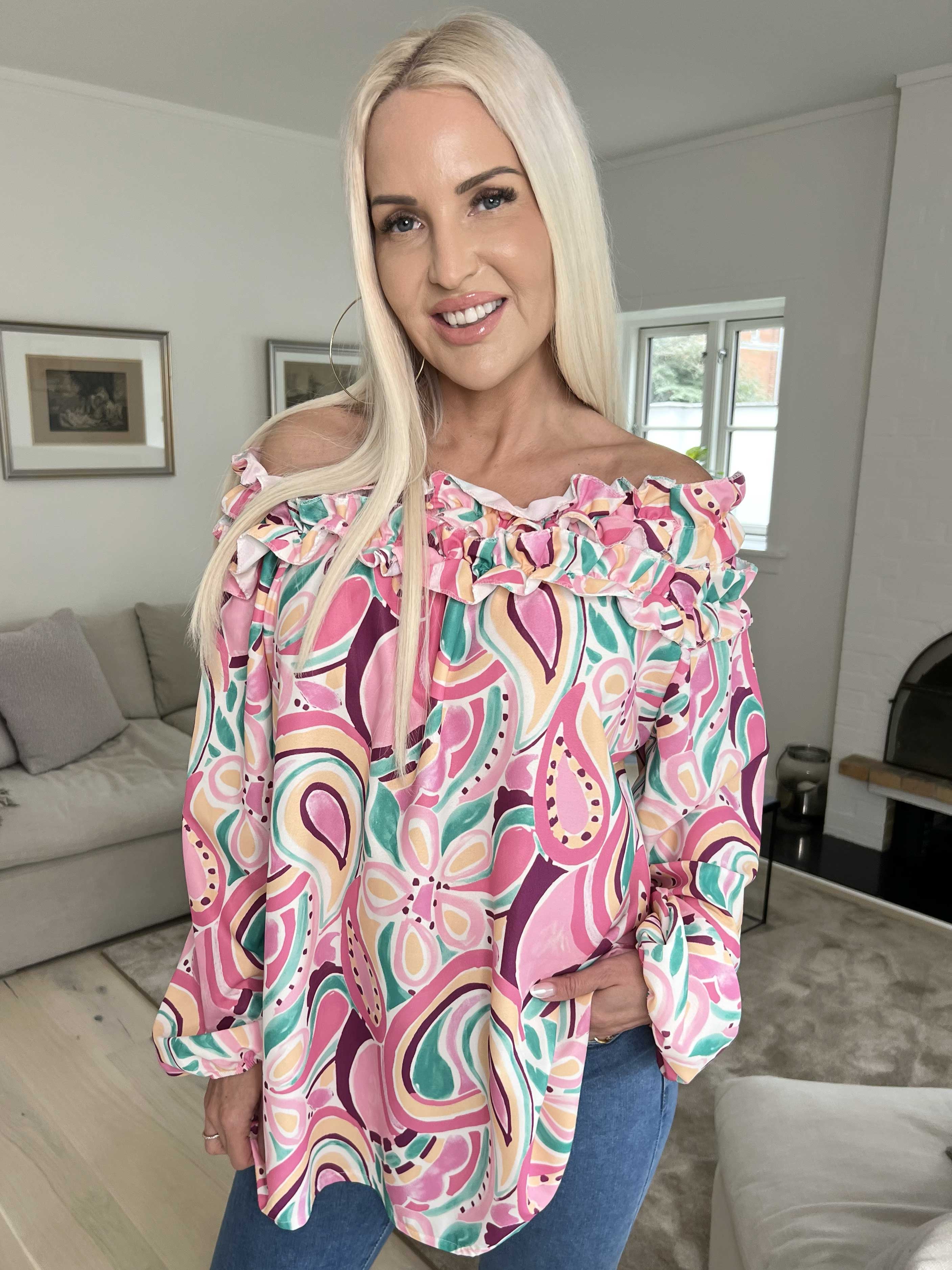 Chili Pattern - Langærmet mønstret tunika med flæser