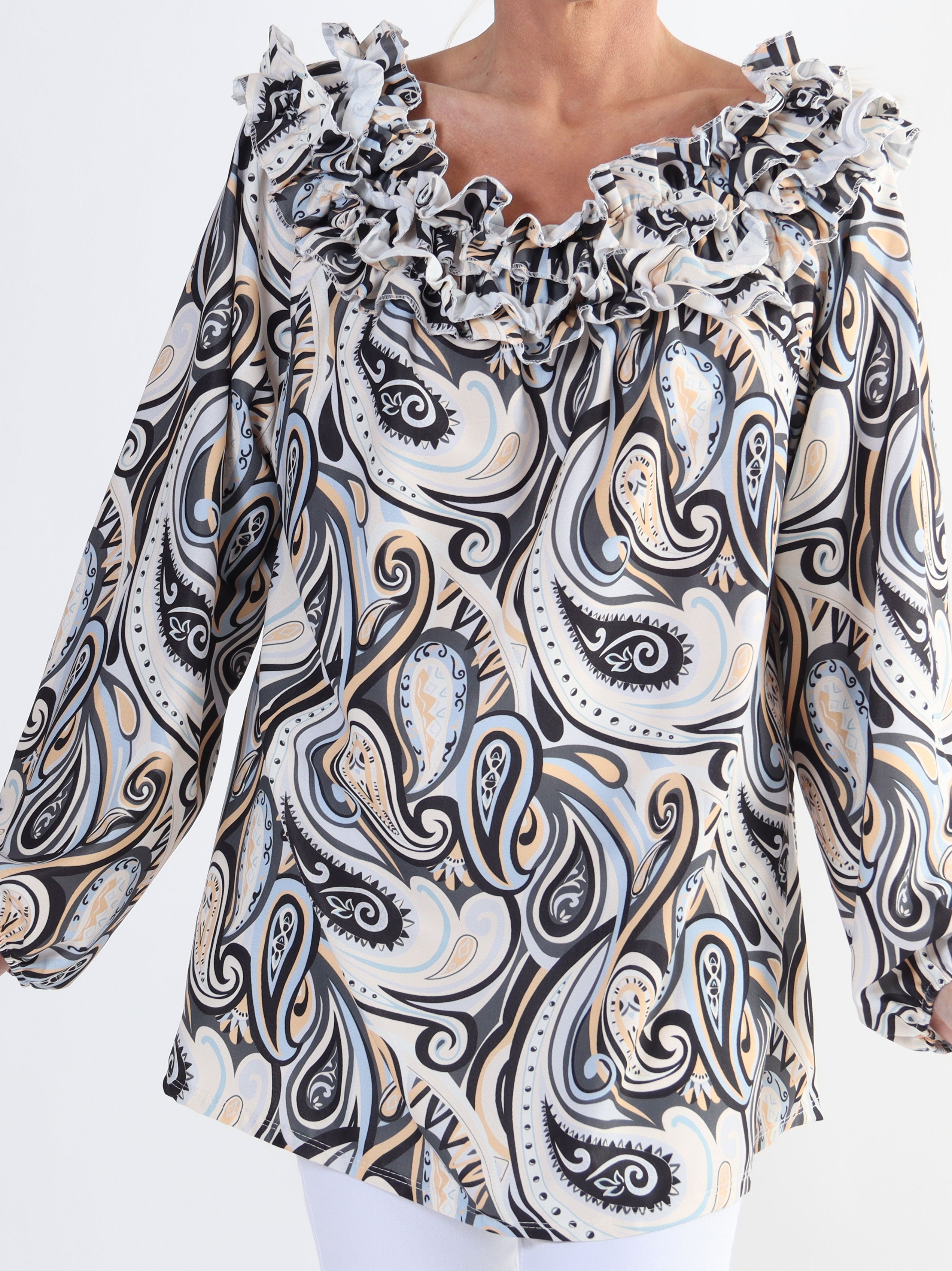 Chili Pattern - Langærmet mønstret plus size tunika med flæser