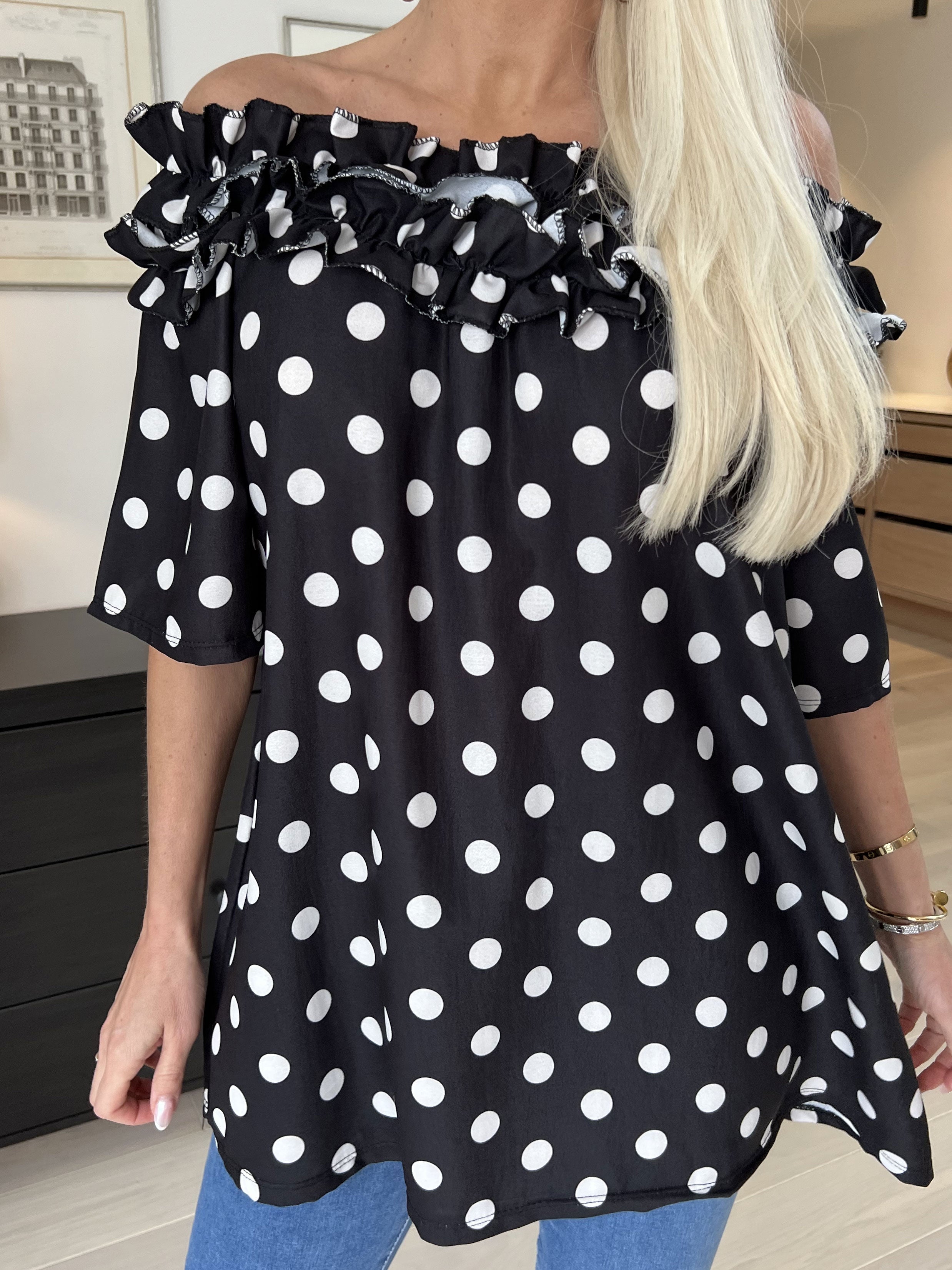 Chili Sleeveless Dot - Tunika med prikker og flæser