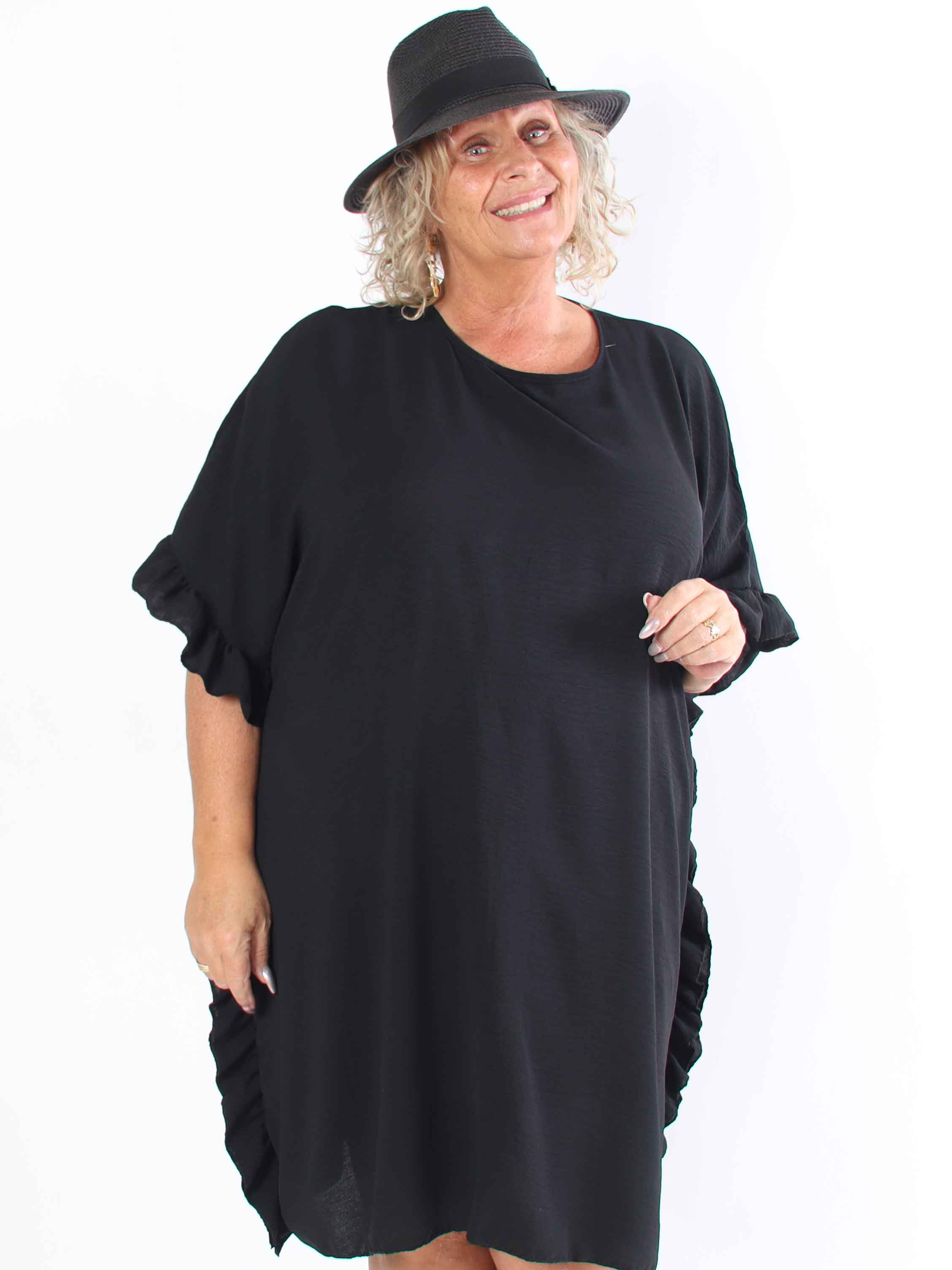 Cille - Plus size tunika med flæsekanter i siderne