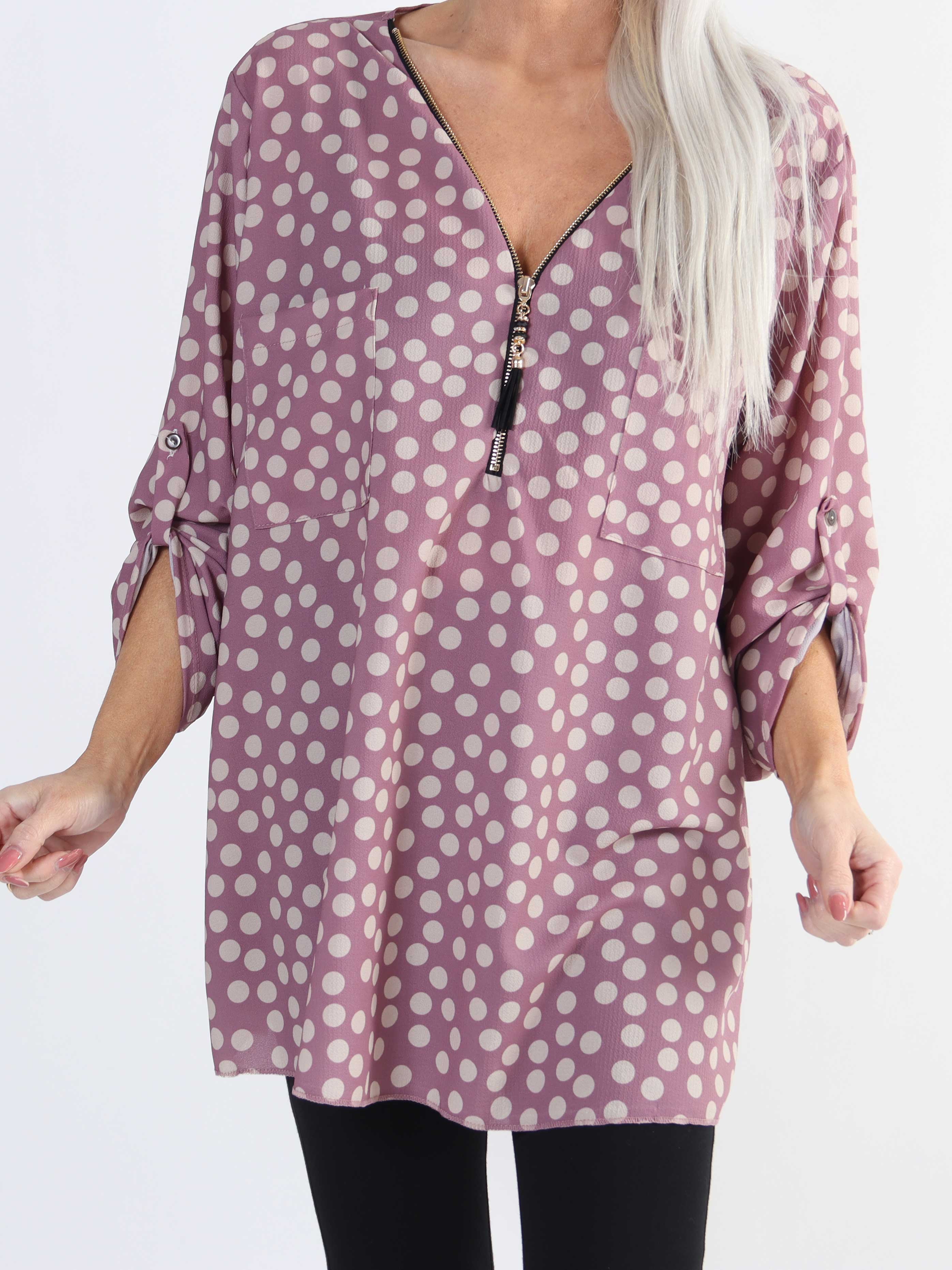 Claudia Dot - Plus size tunika med prikker og lynlås