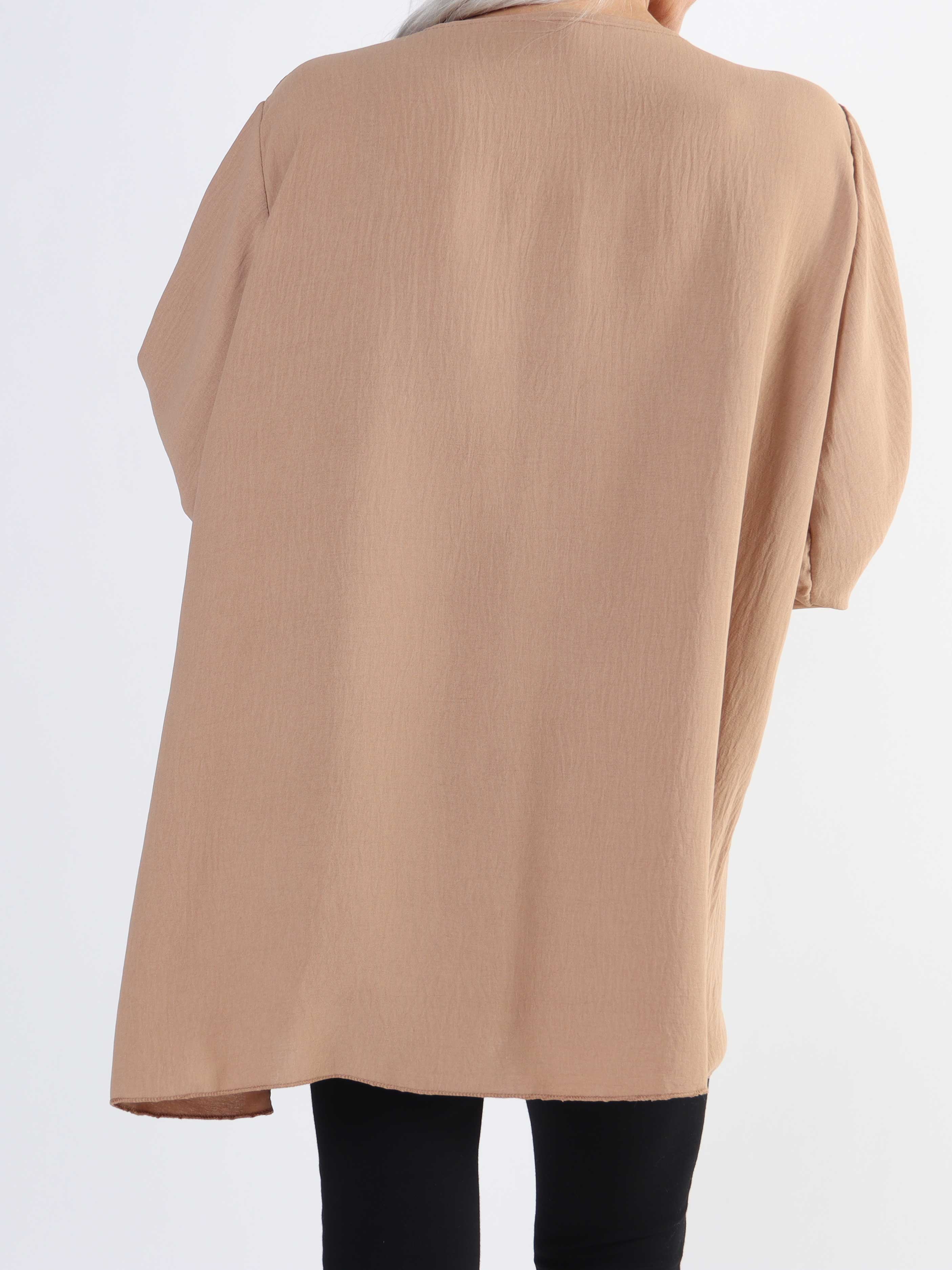 Claudia - Ensfarvet plus size tunika med lynlås