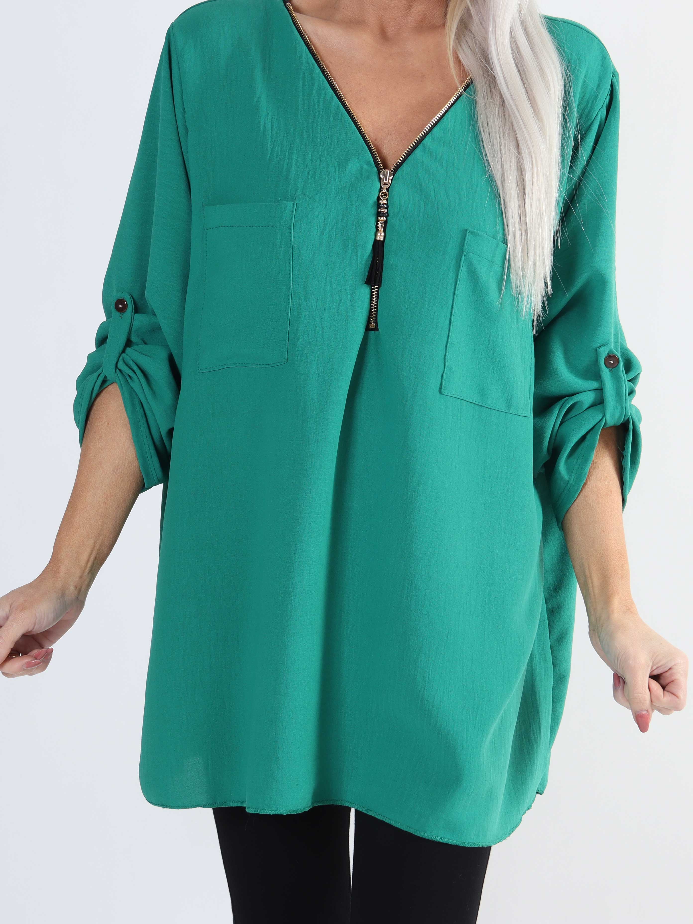 Claudia - Ensfarvet plus size tunika med lynlås