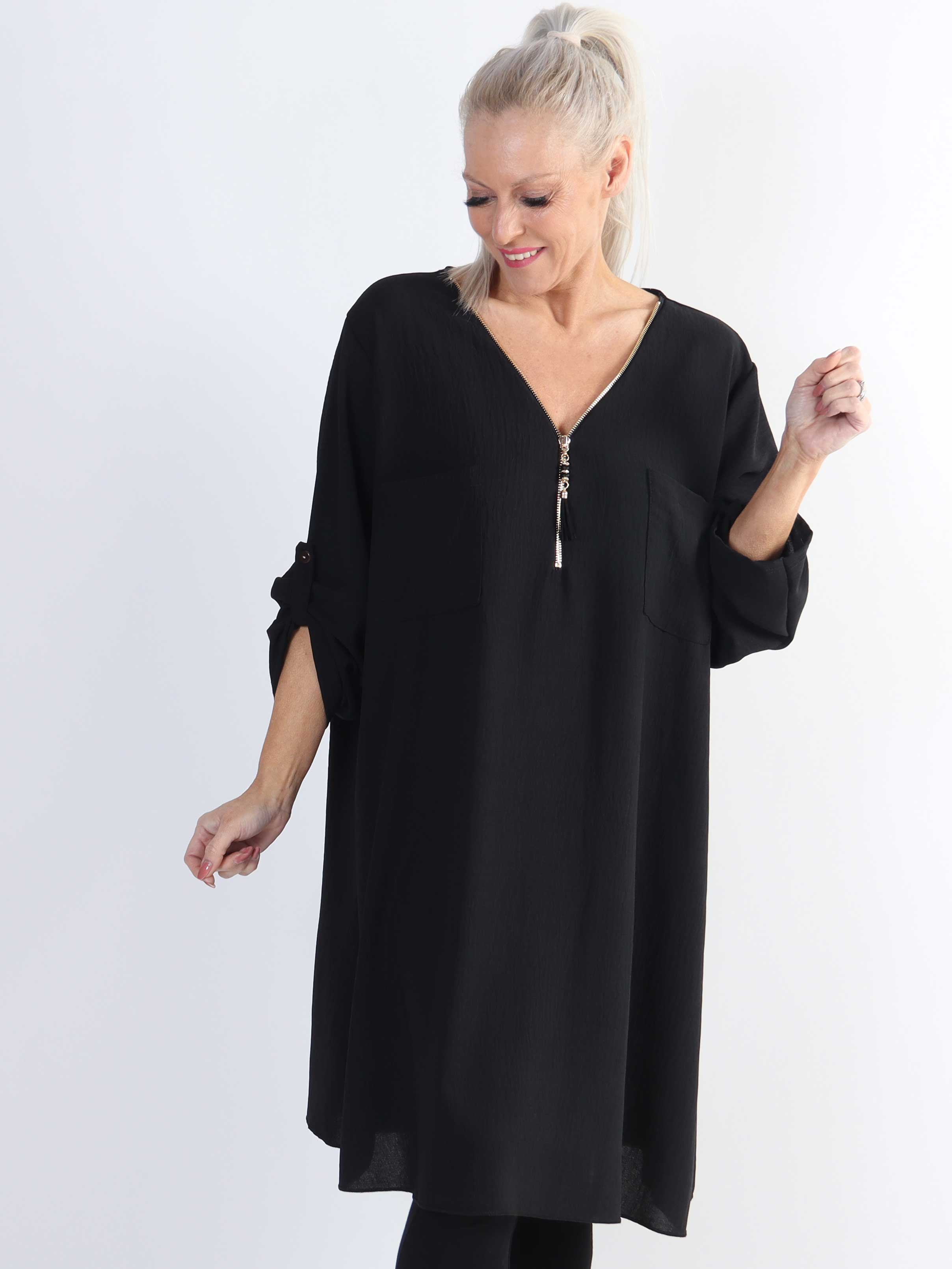 Claudia Dress - Plus size tunikakjole med lynlås og lommer