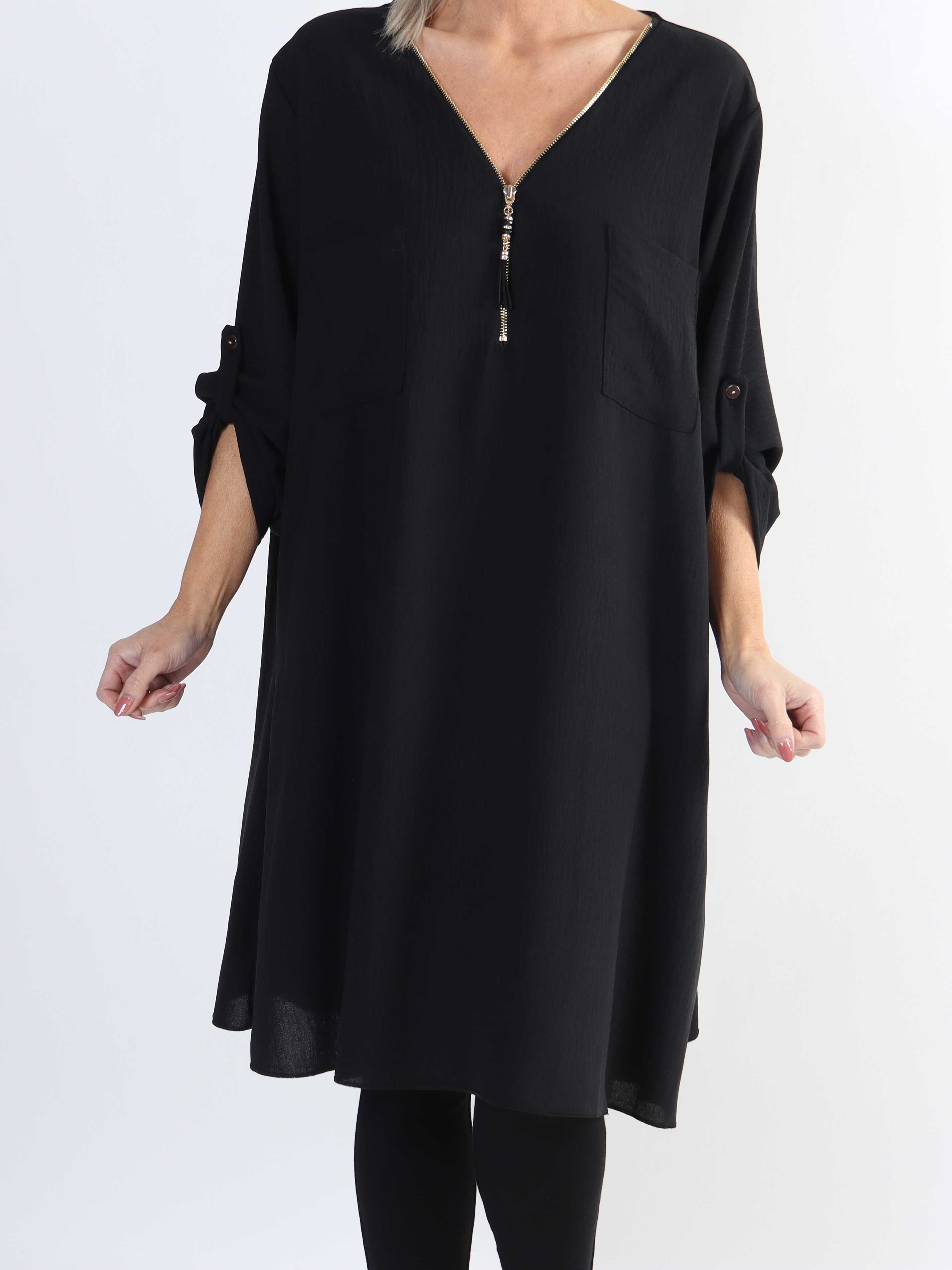 Claudia Dress - Plus size tunikakjole med lynlås og lommer