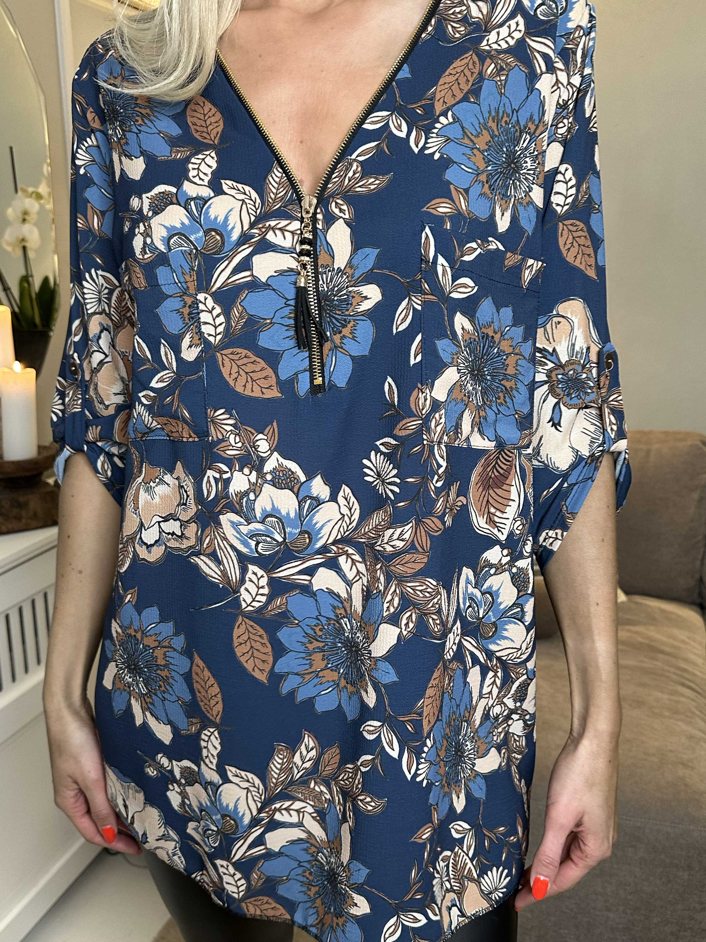 Claudia Flower - Tunika med blomsterprint og lynlås