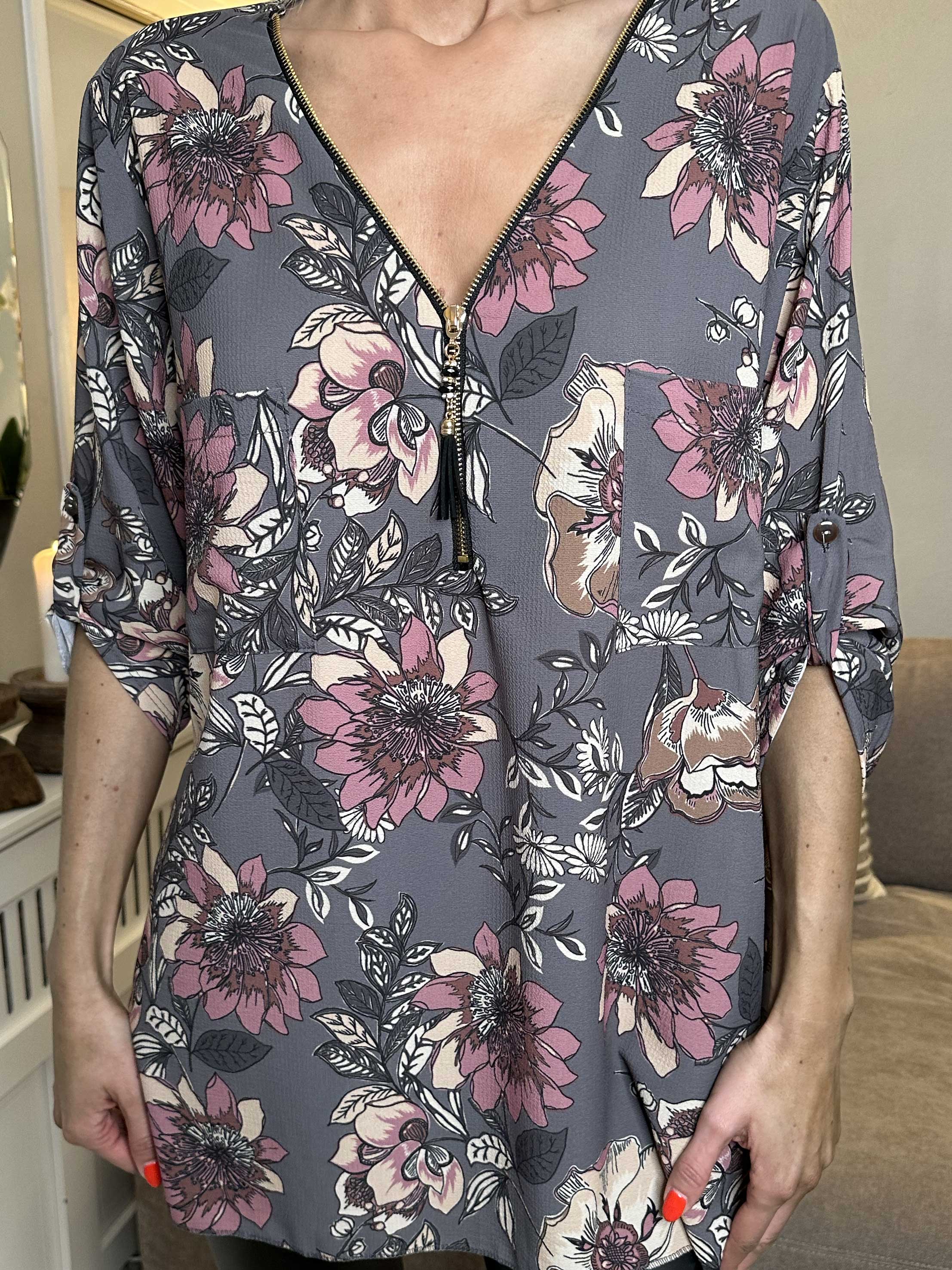 Claudia Flower - Tunika med blomsterprint og lynlås