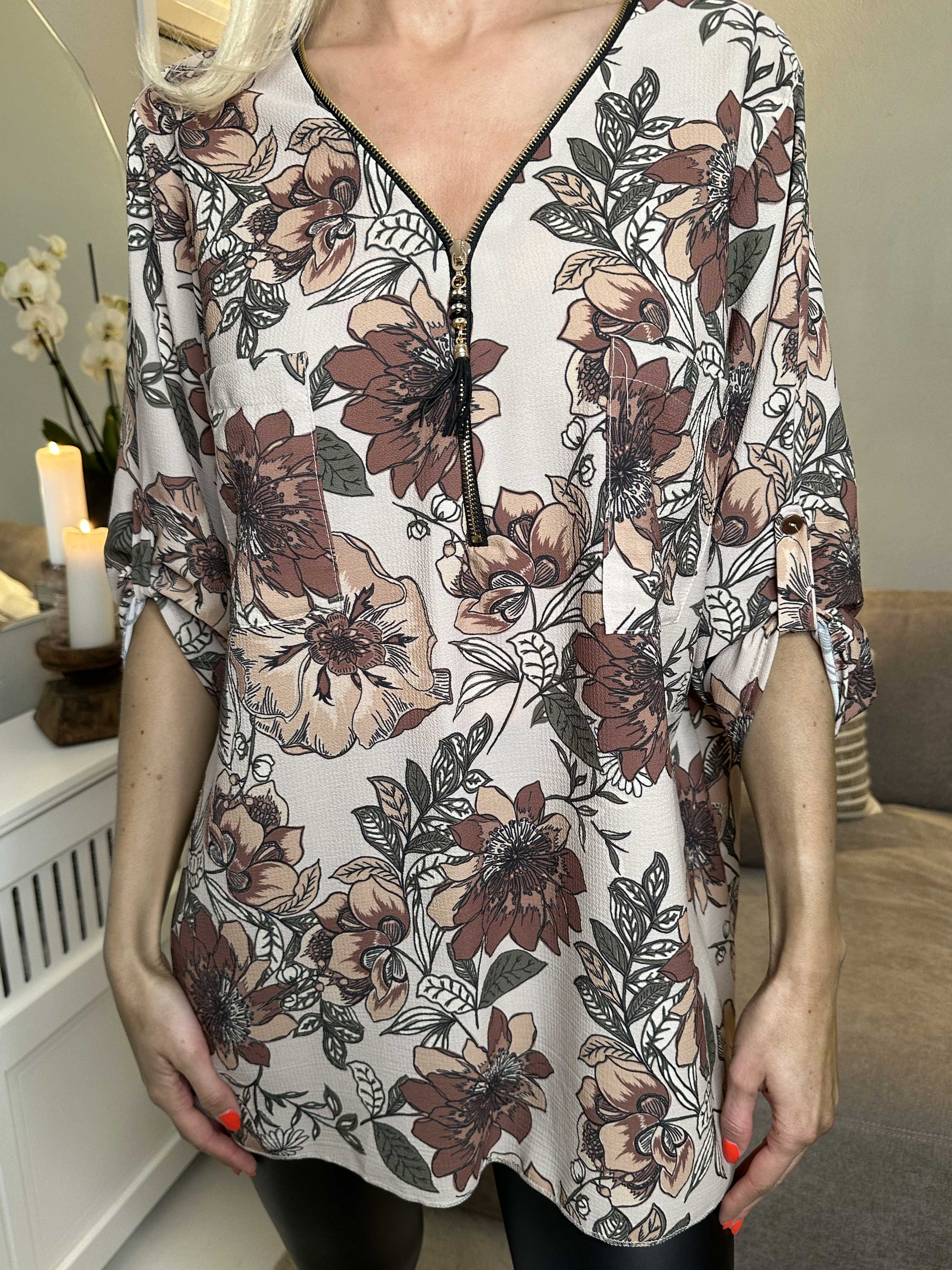 Claudia Flower - Tunika med blomsterprint og lynlås