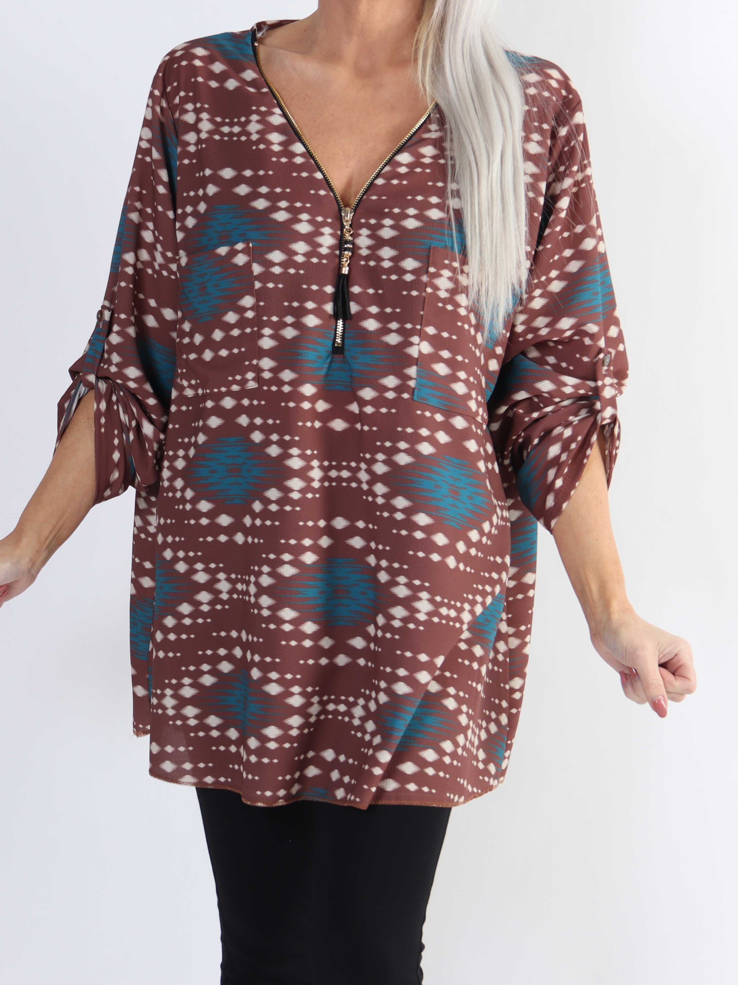 Claudia Pattern - Plus size tunika med print og lynlås