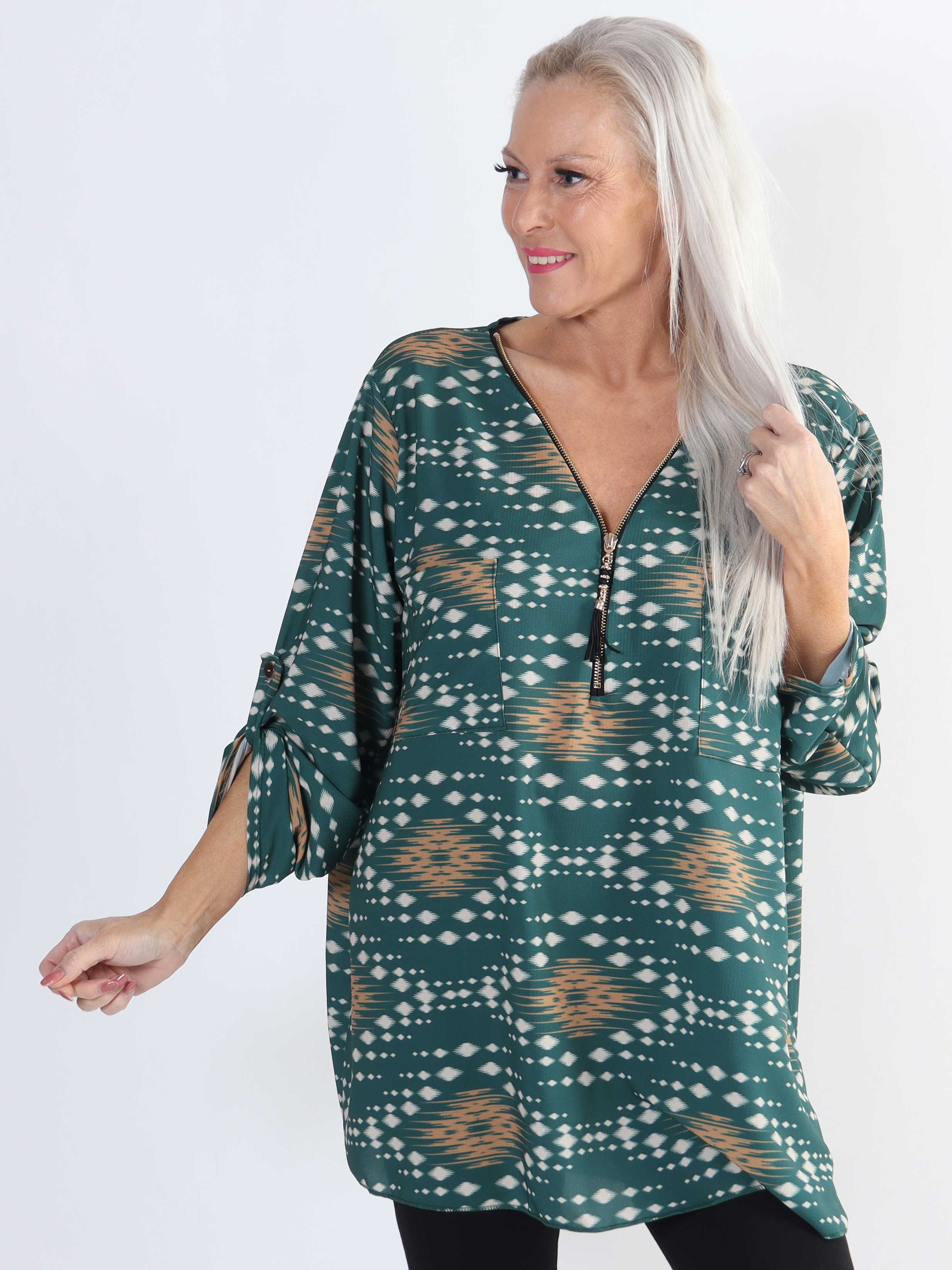 Claudia Pattern - Plus size tunika med print og lynlås