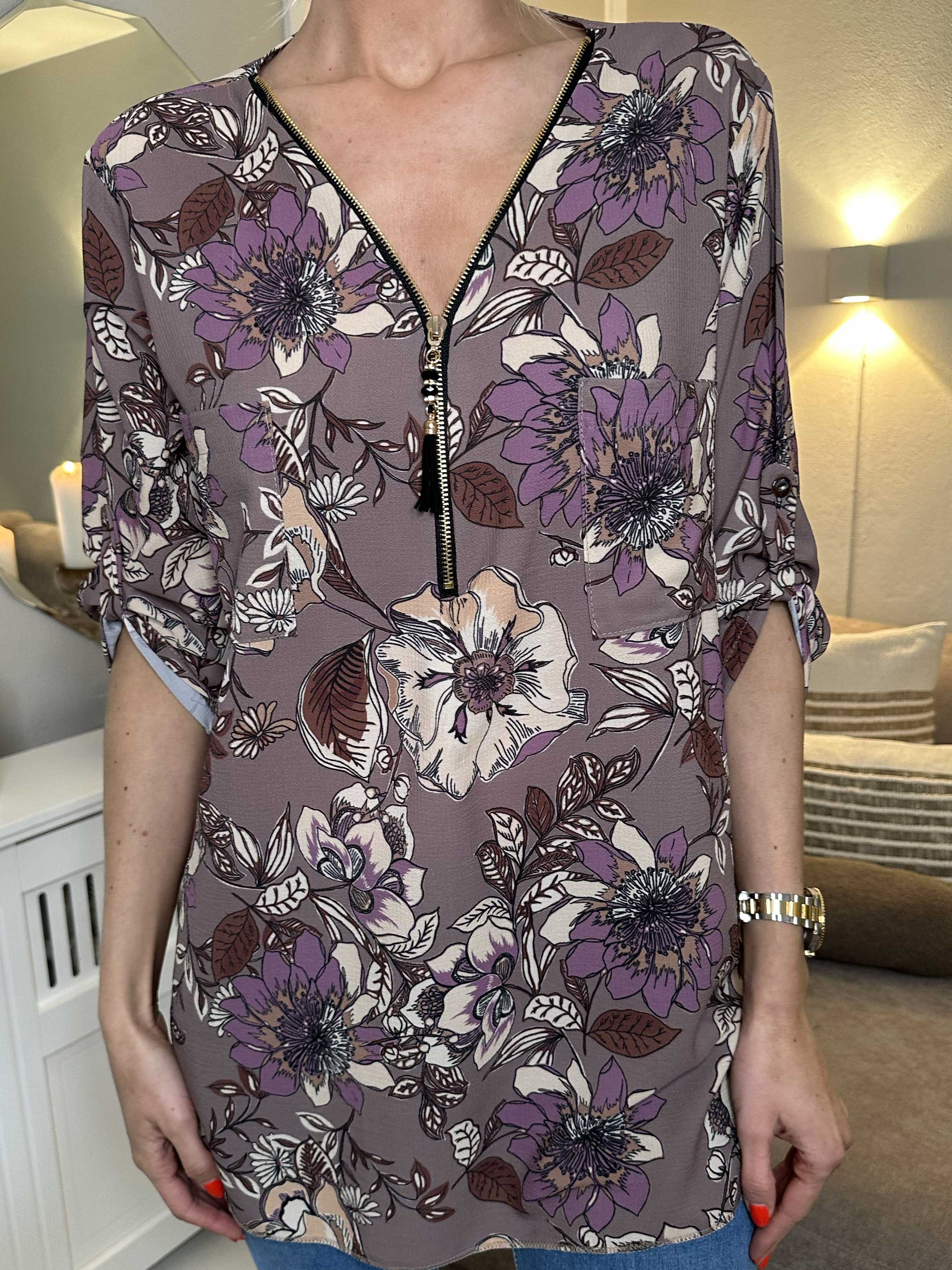 Claudia Flower - Tunika med blomsterprint og lynlås