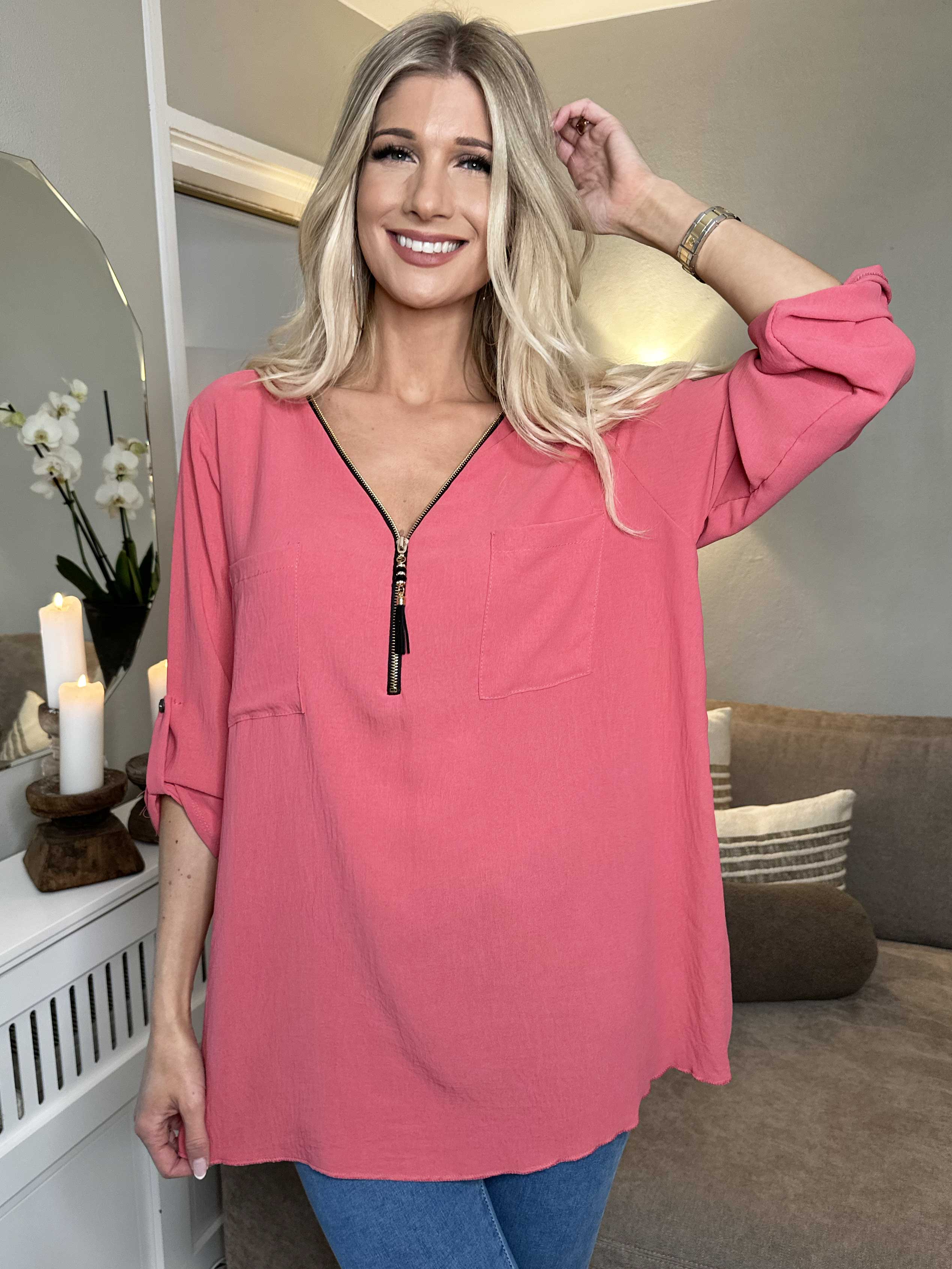 Claudia - Ensfarvet tunika med lynlås