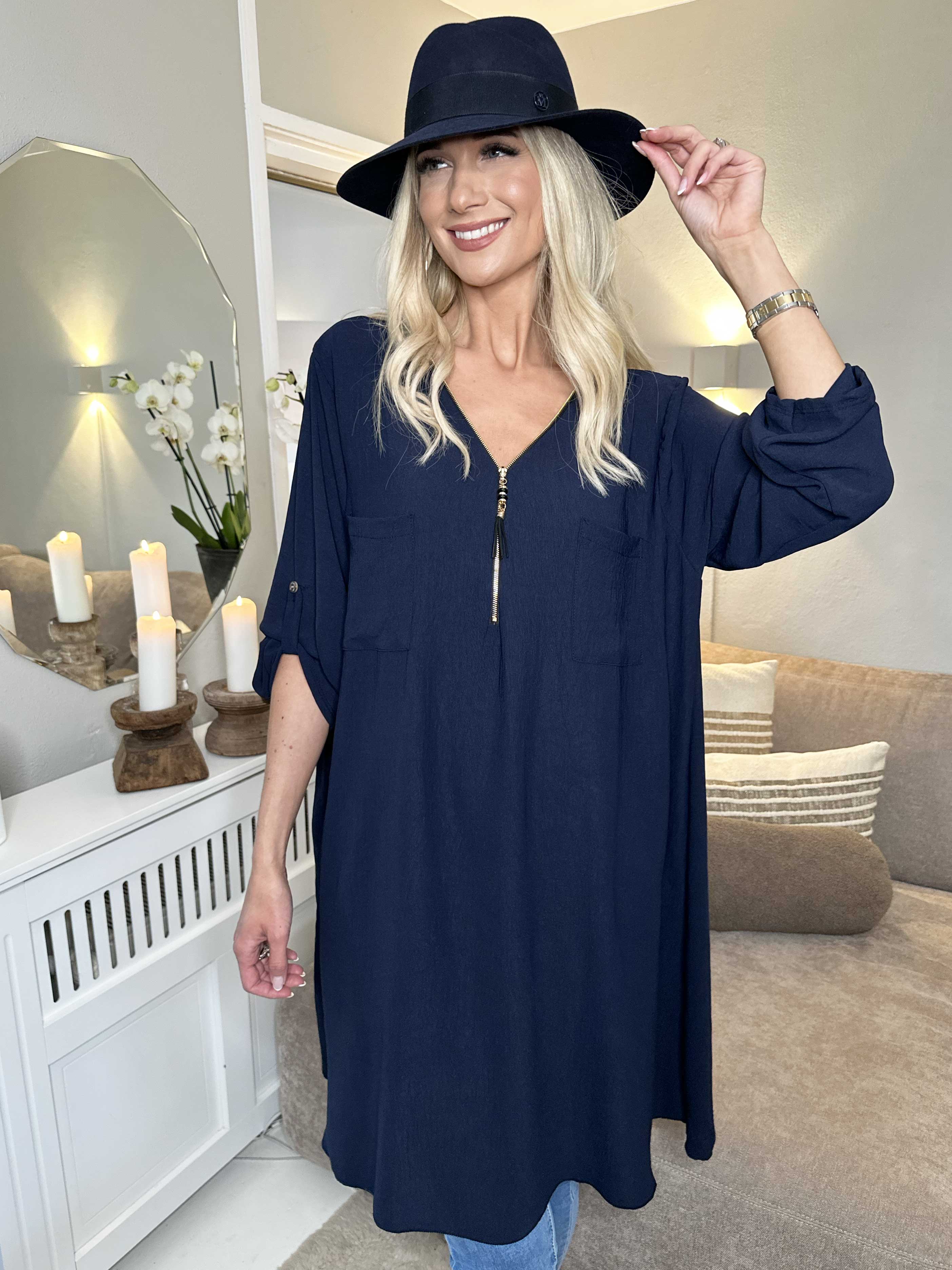 Claudia Dress - Tunikakjole med lynlås og lommer