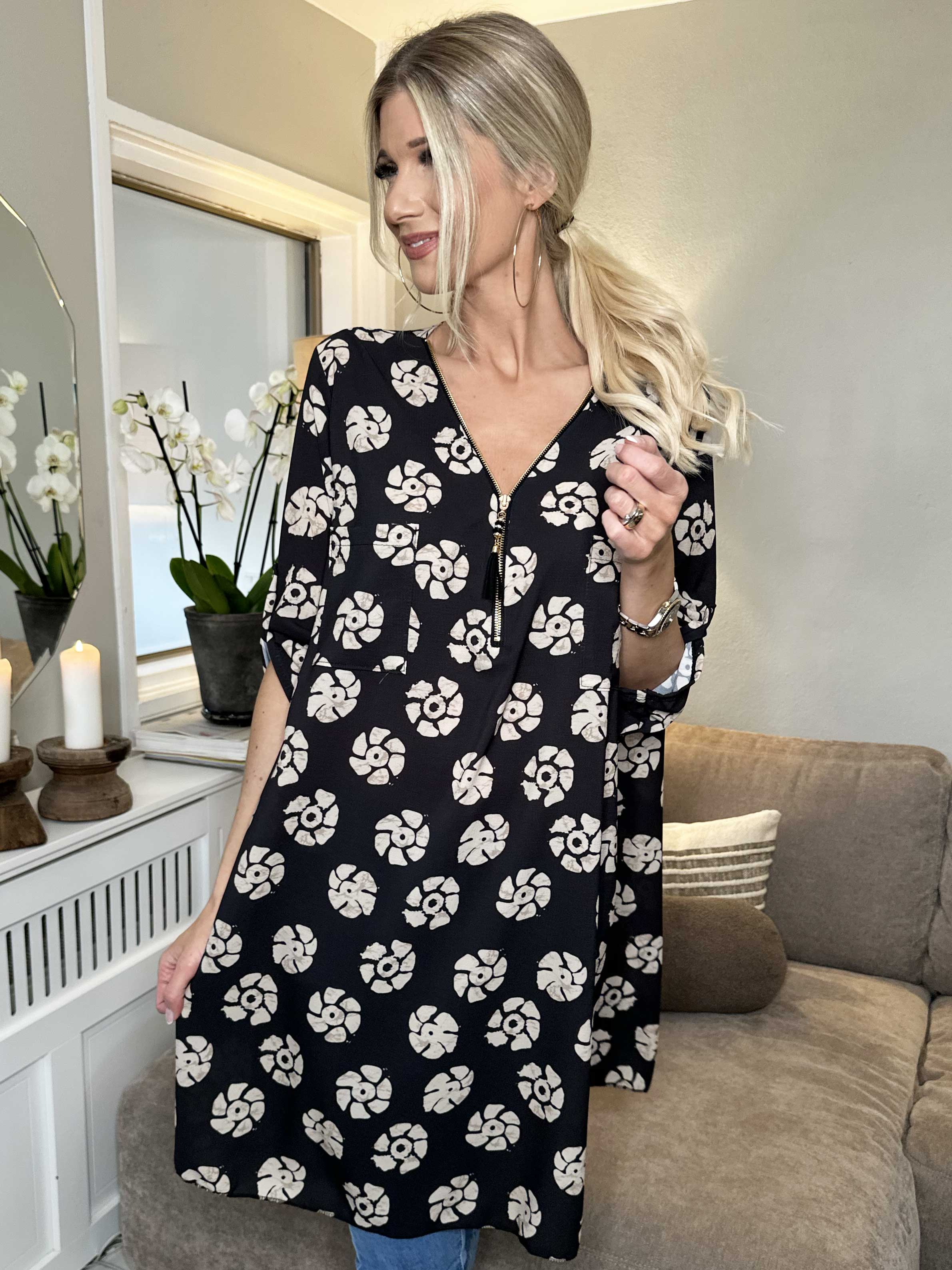 Claudia Print Dress - Tunikakjole med print og lynlås