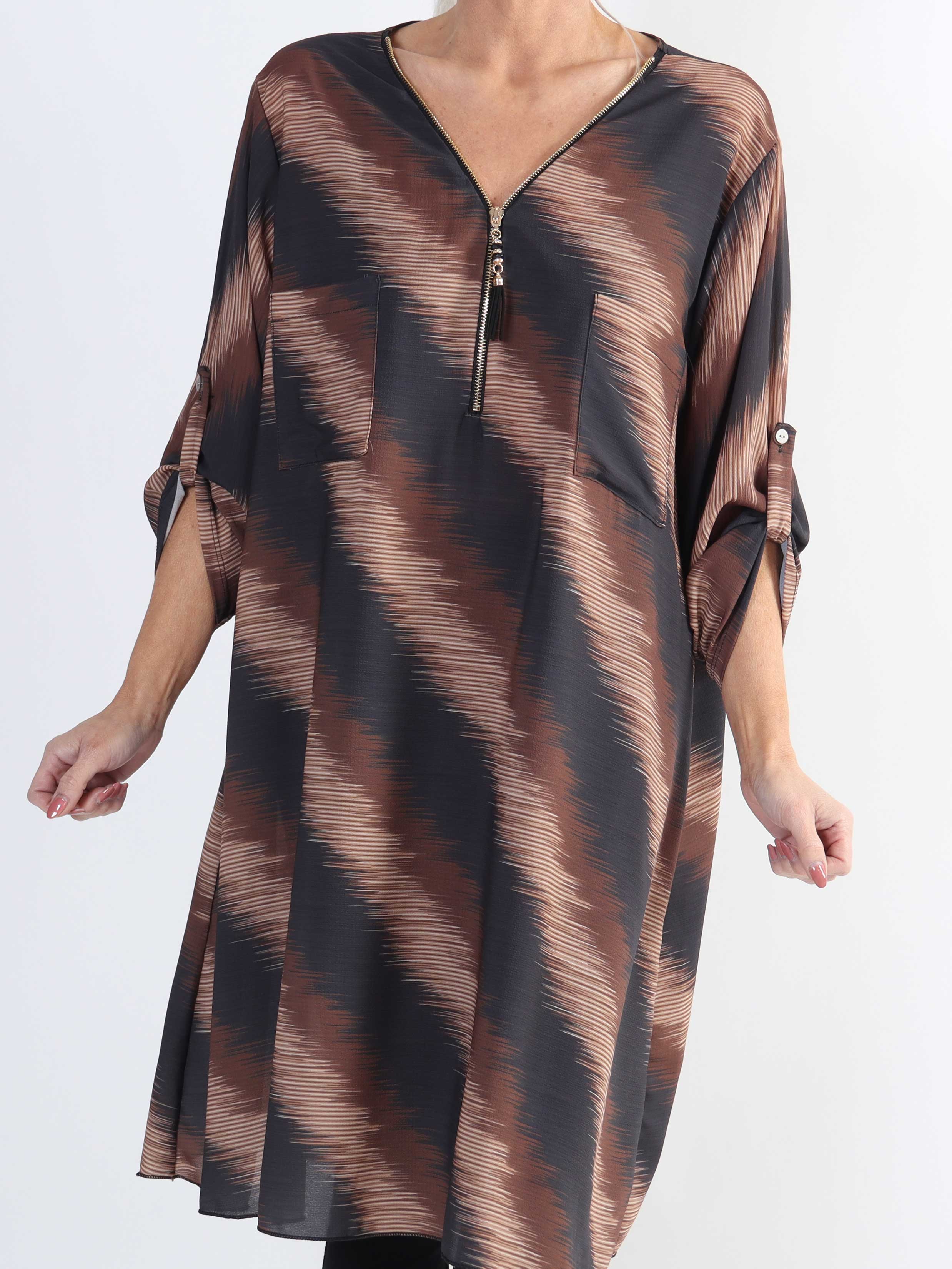 Claudia Stripe Dress - Plus size tunikakjole med print og lynlås