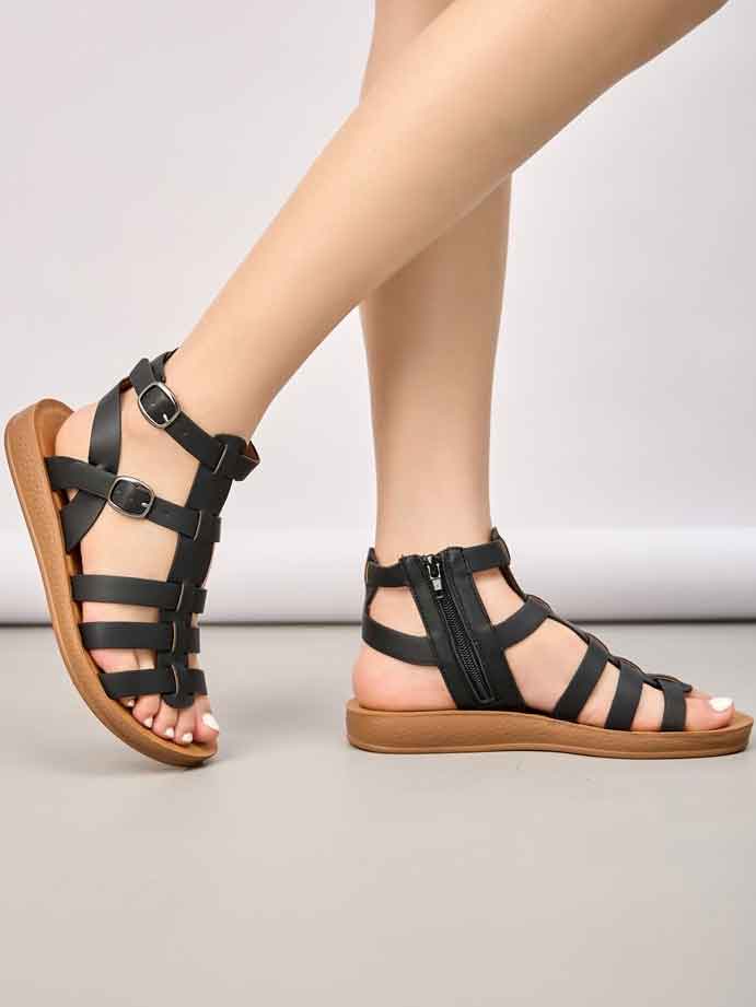 Cleopatra - Gladiator sandaler med to guldspænder