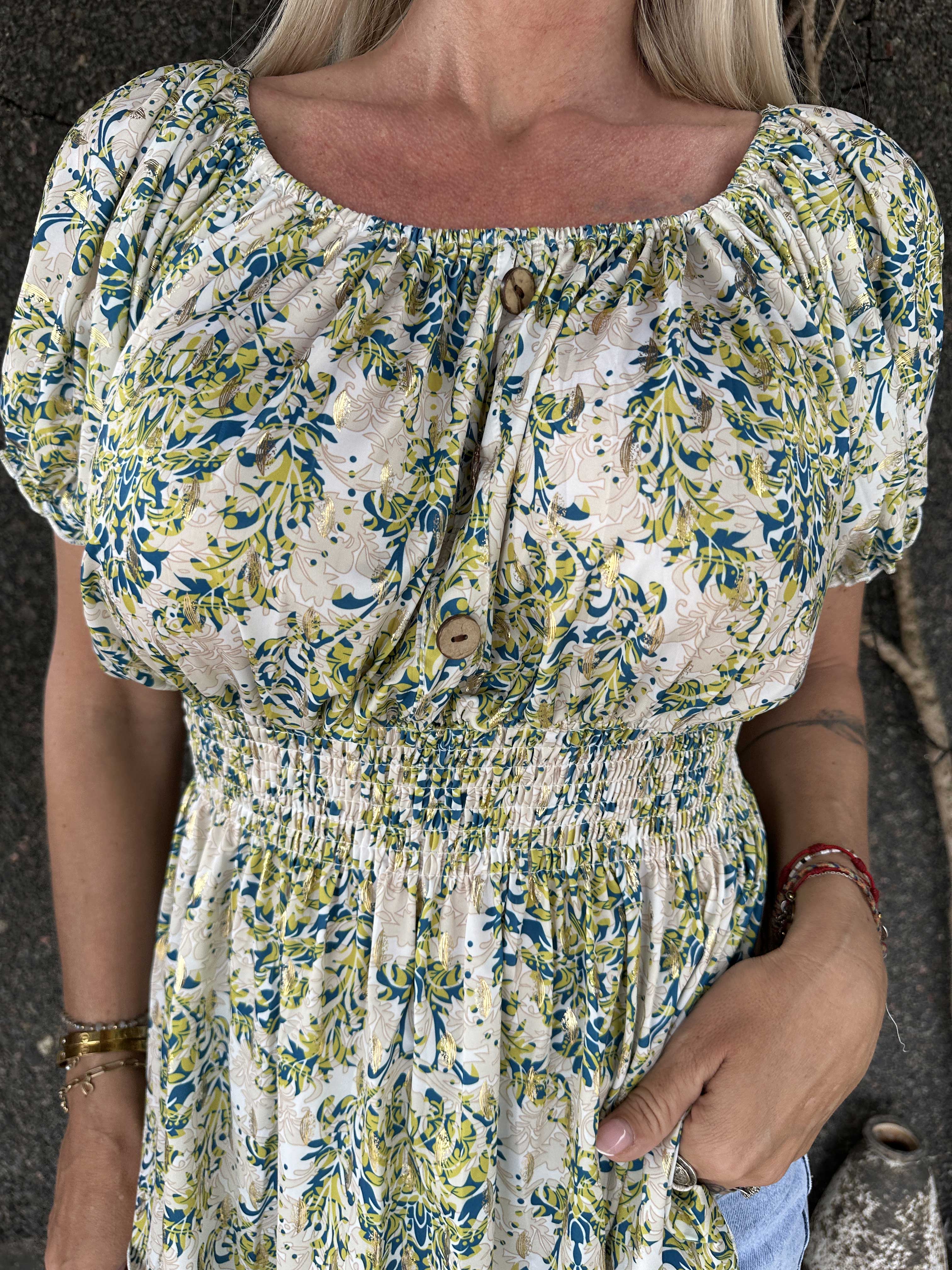 Cora Royal Shirt - Sød elastisk bluse med smock under brystet