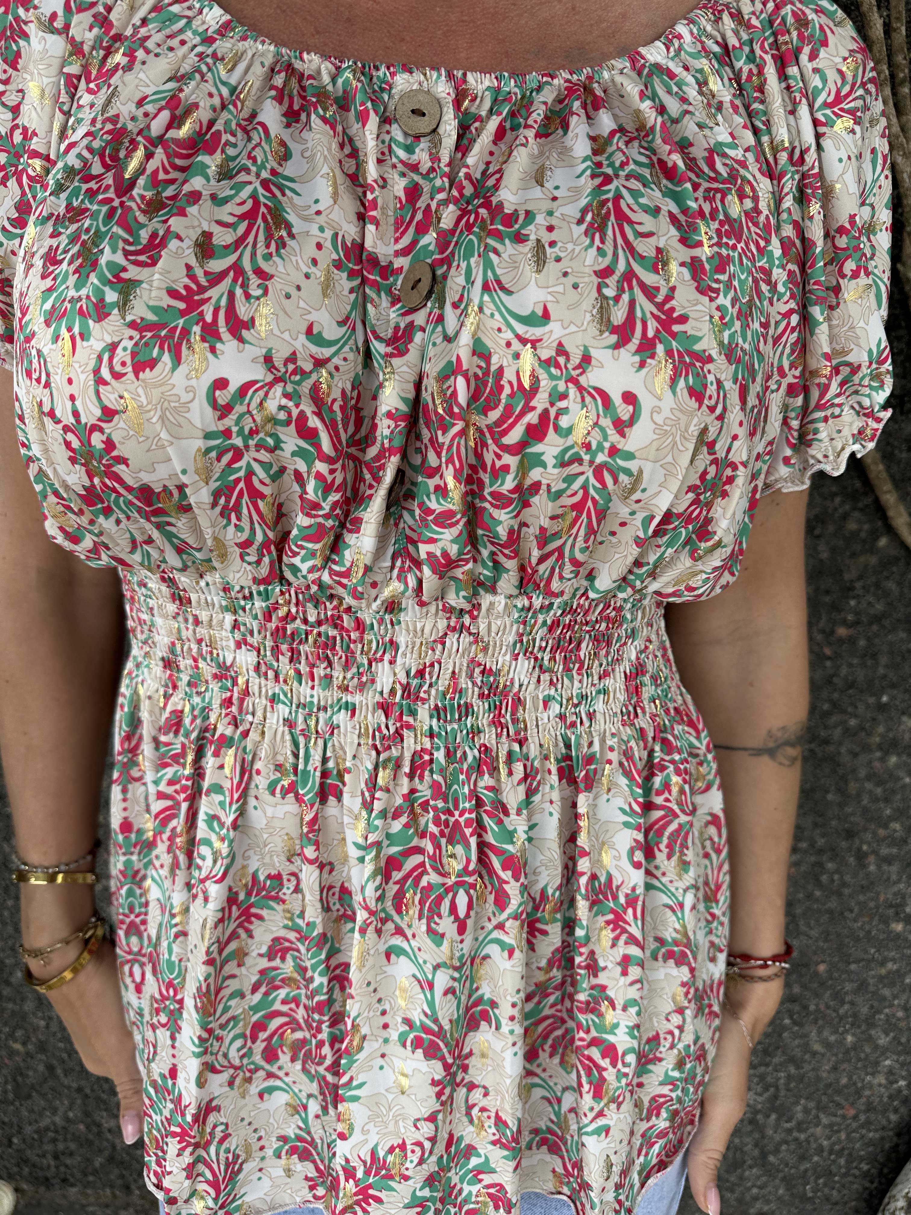 Cora Royal Shirt - Sød elastisk bluse med smock under brystet