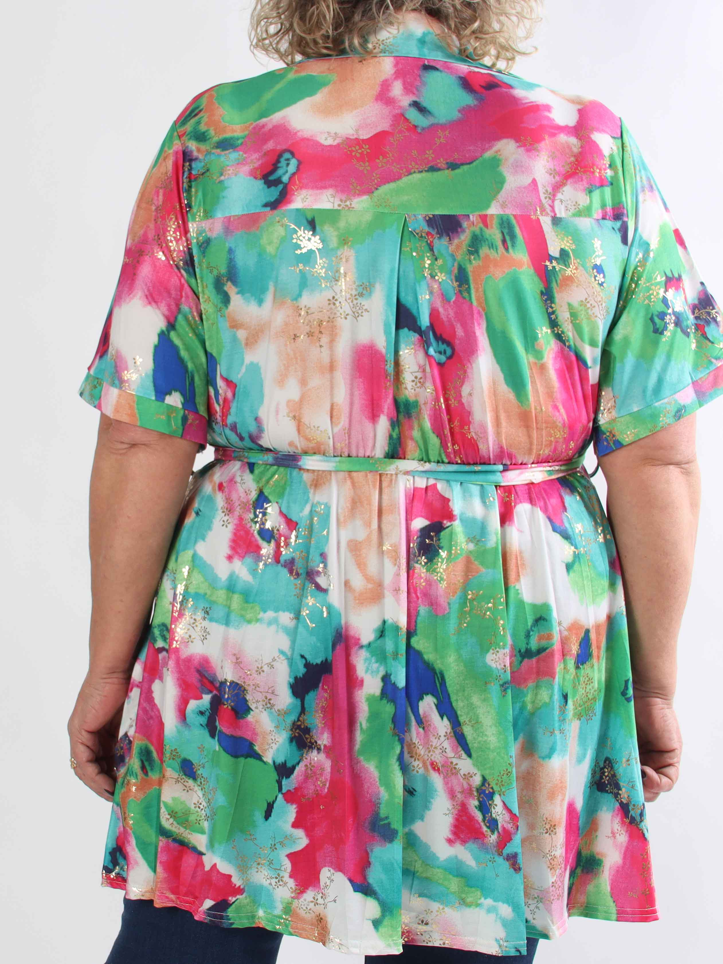 Cornelia - Elastisk kjole med skjortekrave og guldblade