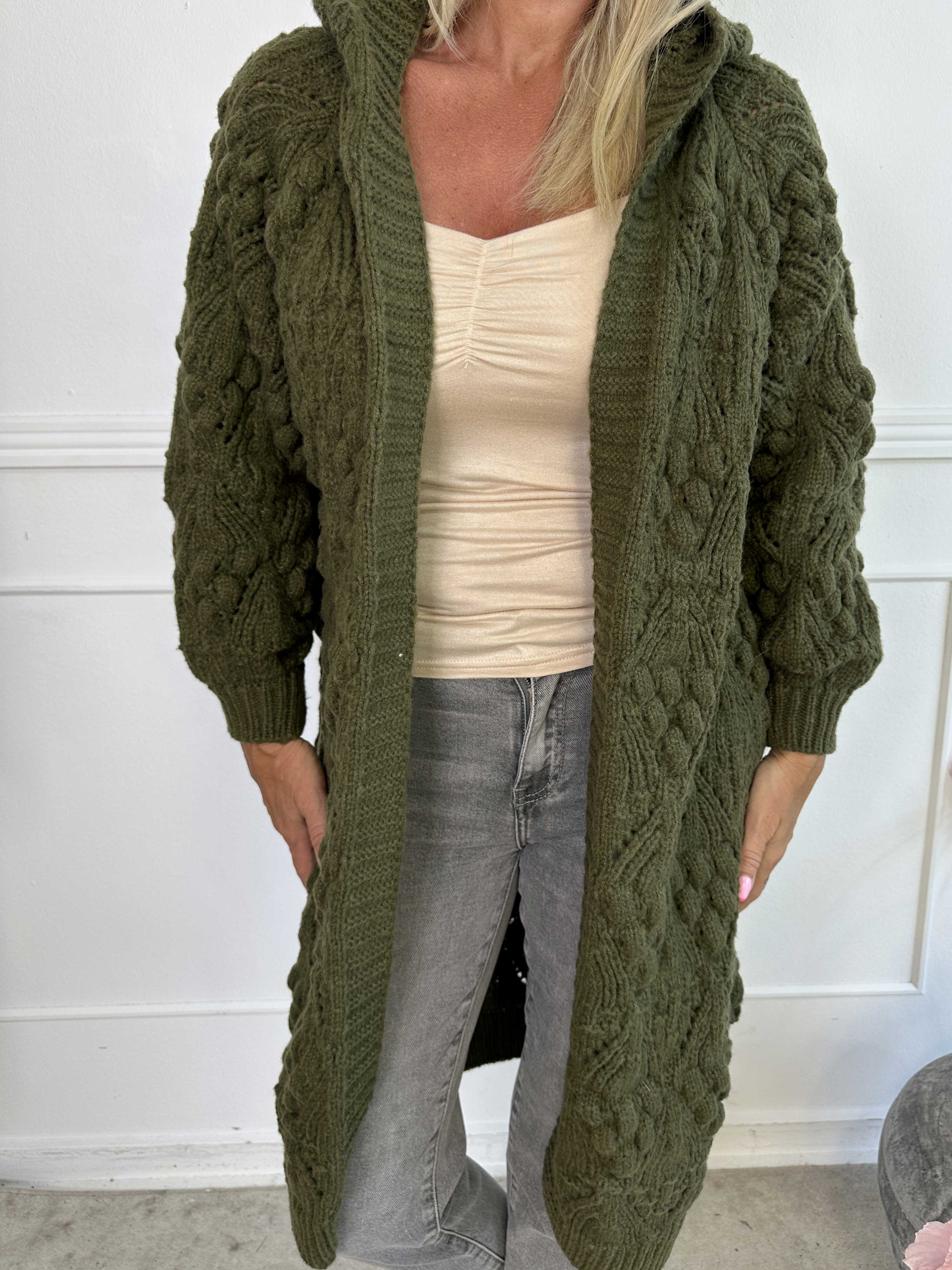 Cronia - Tyk lækker strikcardigan med hætte