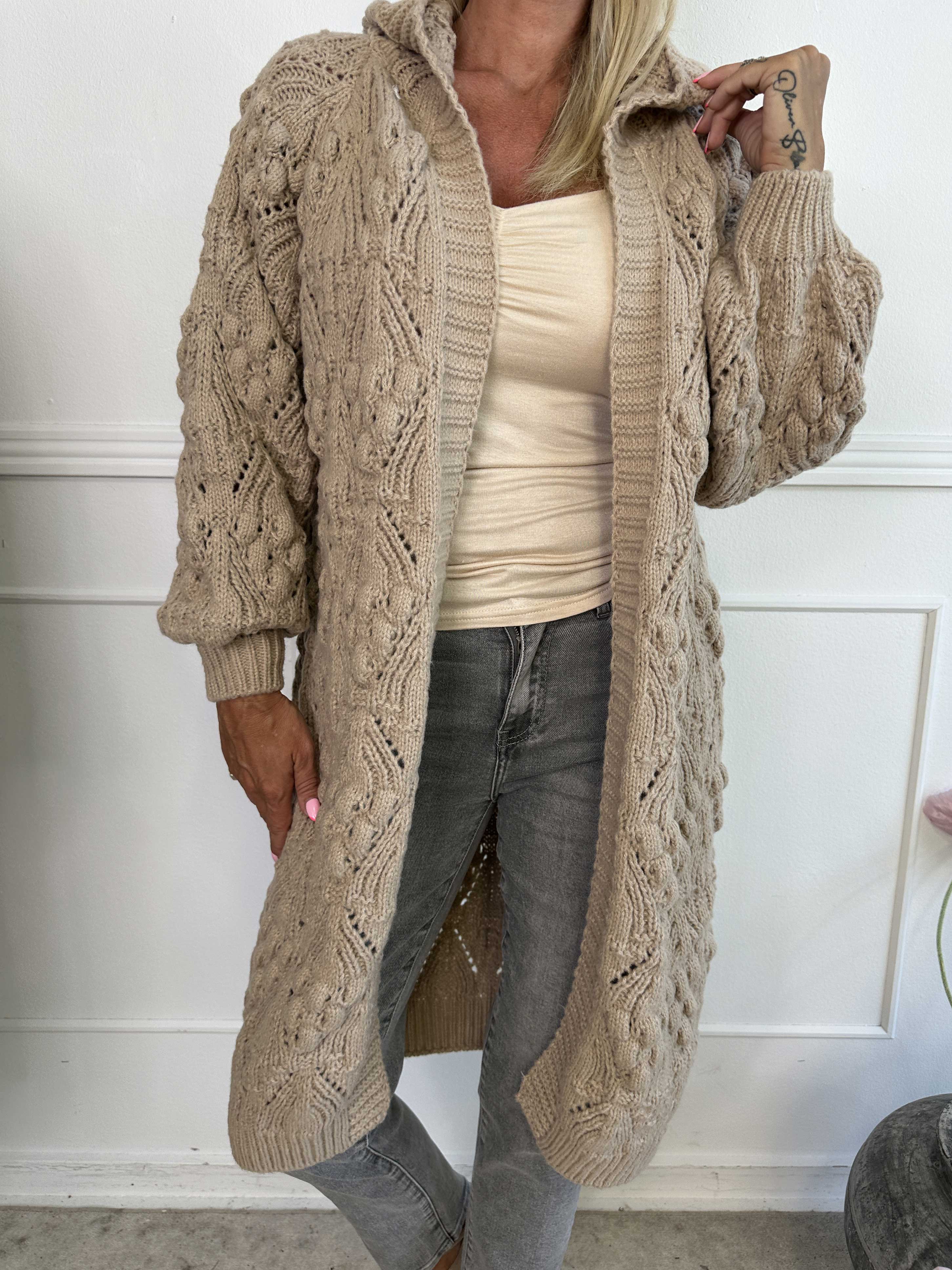 Cronia - Tyk lækker strikcardigan med hætte