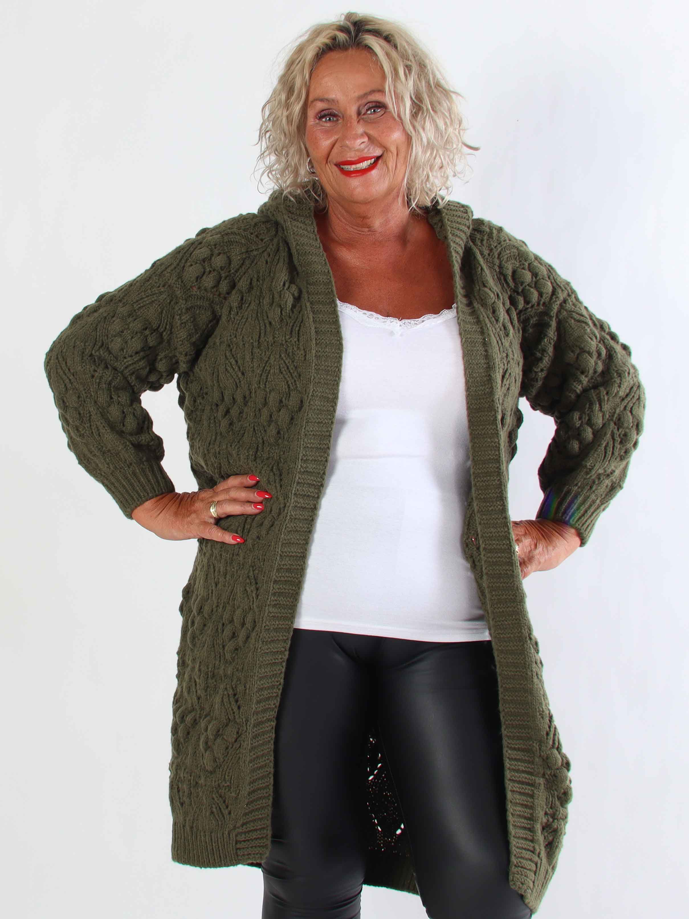 Cronia - Tyk lækker plus size strikcardigan med hætte