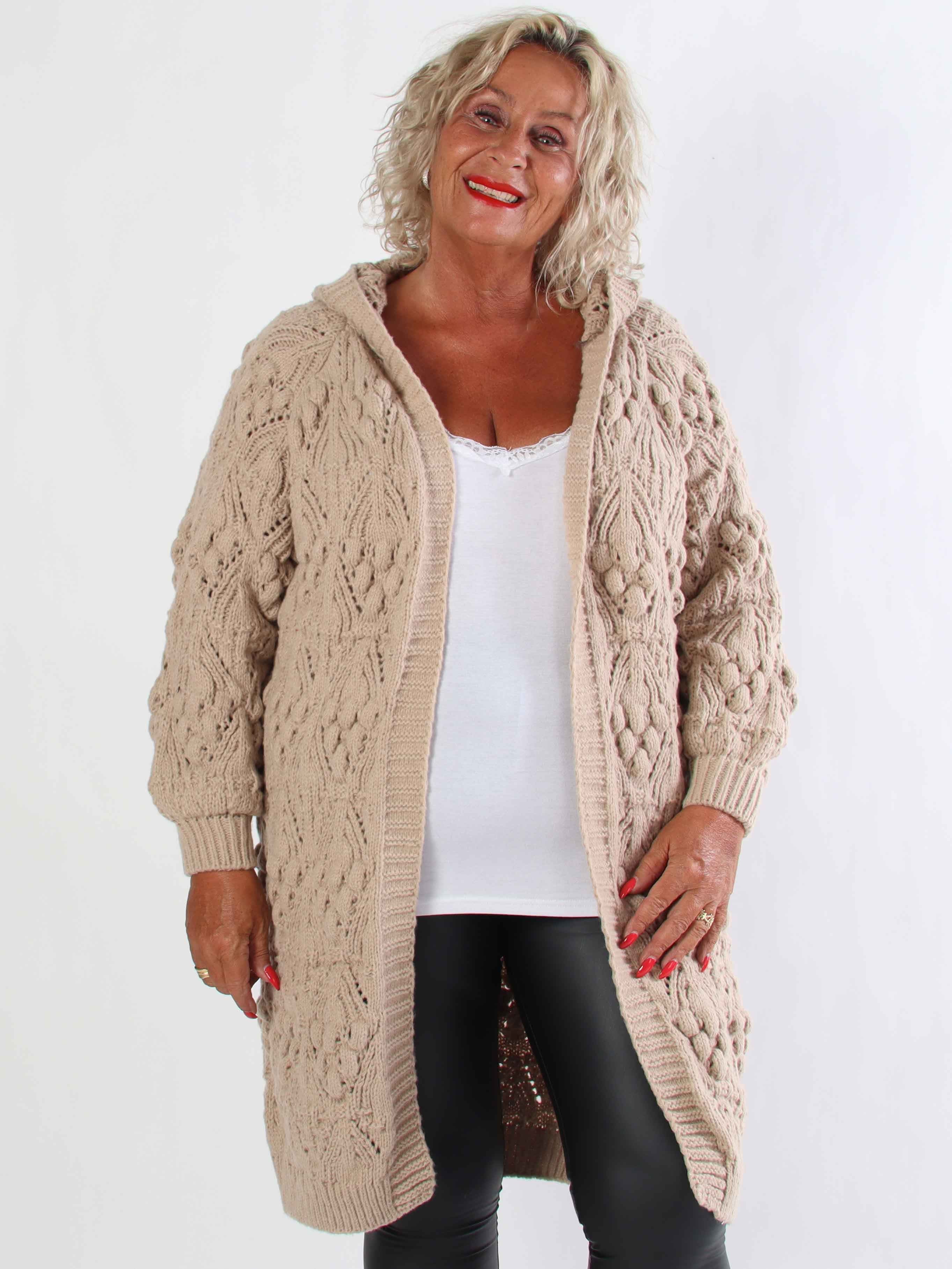 Cronia - Tyk lækker plus size strikcardigan med hætte