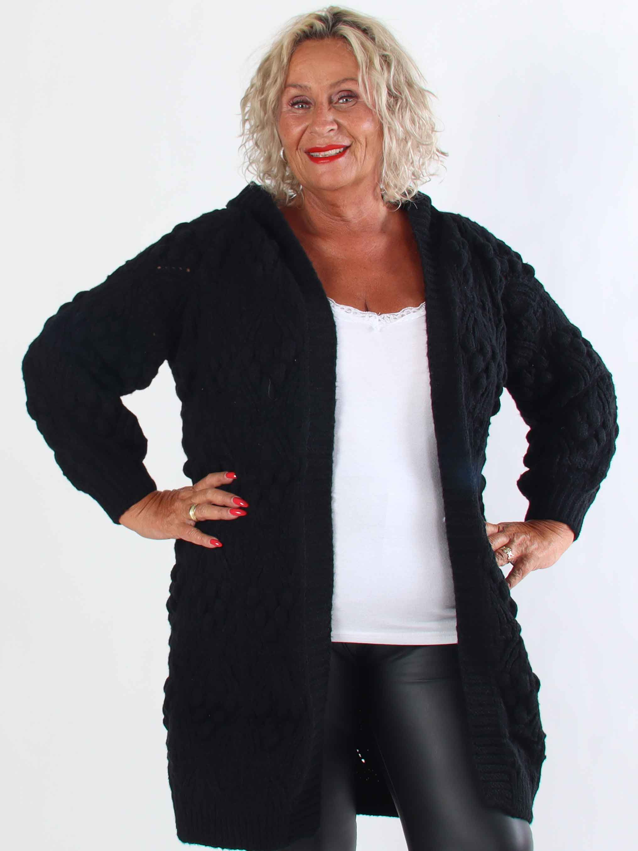 Cronia - Tyk lækker plus size strikcardigan med hætte