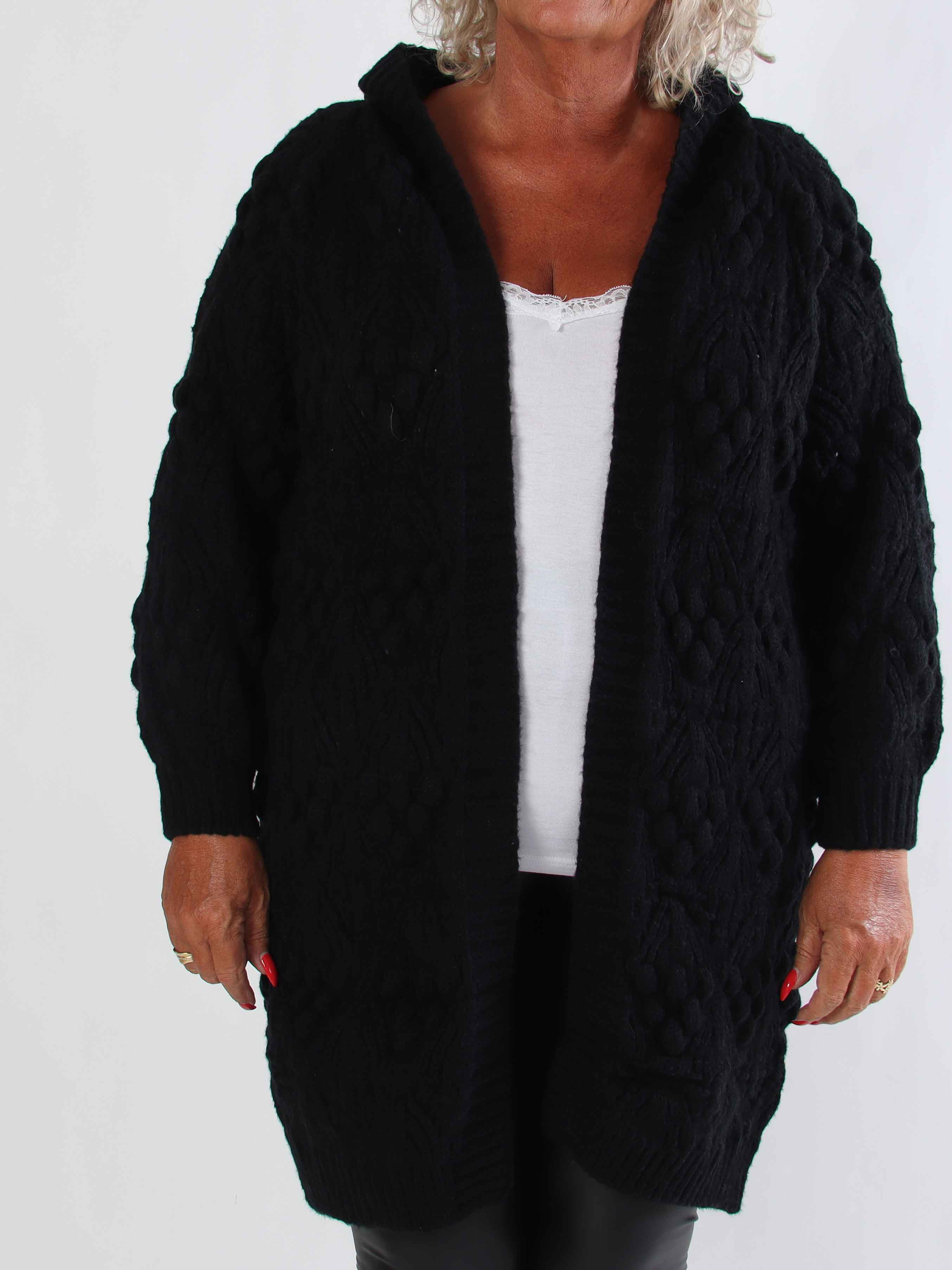 Cronia - Tyk lækker plus size strikcardigan med hætte