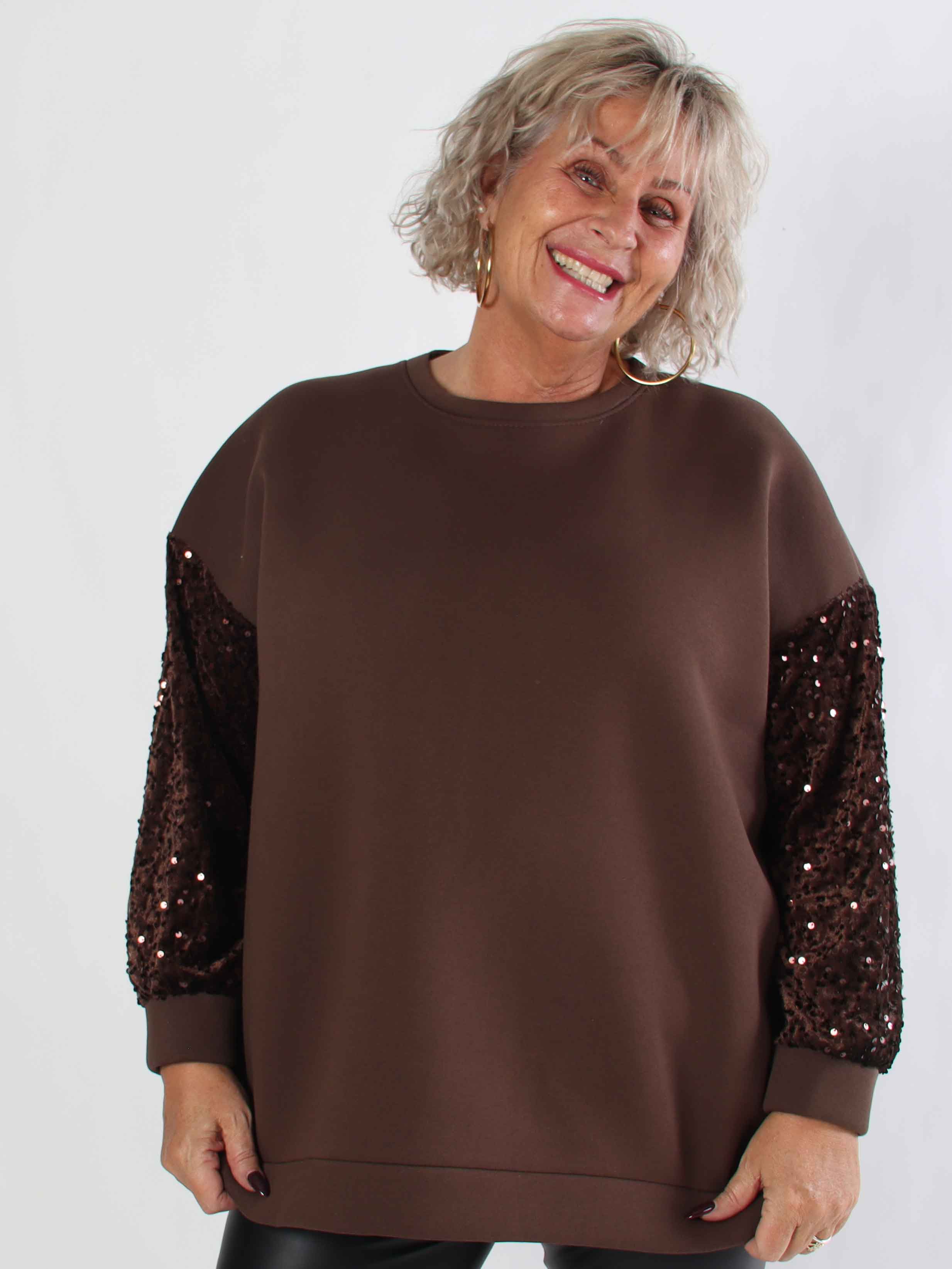 Cytherea - Plus size sweatshirt i bomuld med pailletter på ærmet