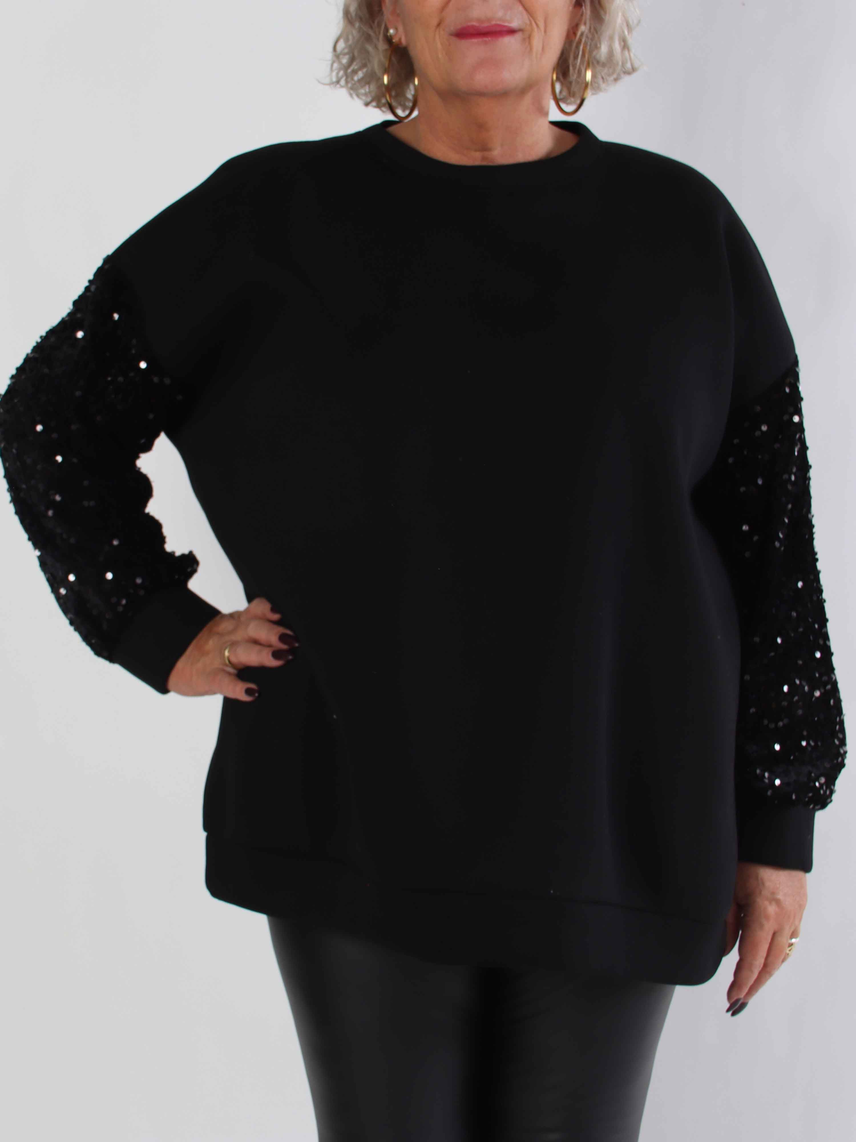 Cytherea - Plus size sweatshirt i bomuld med pailletter på ærmet