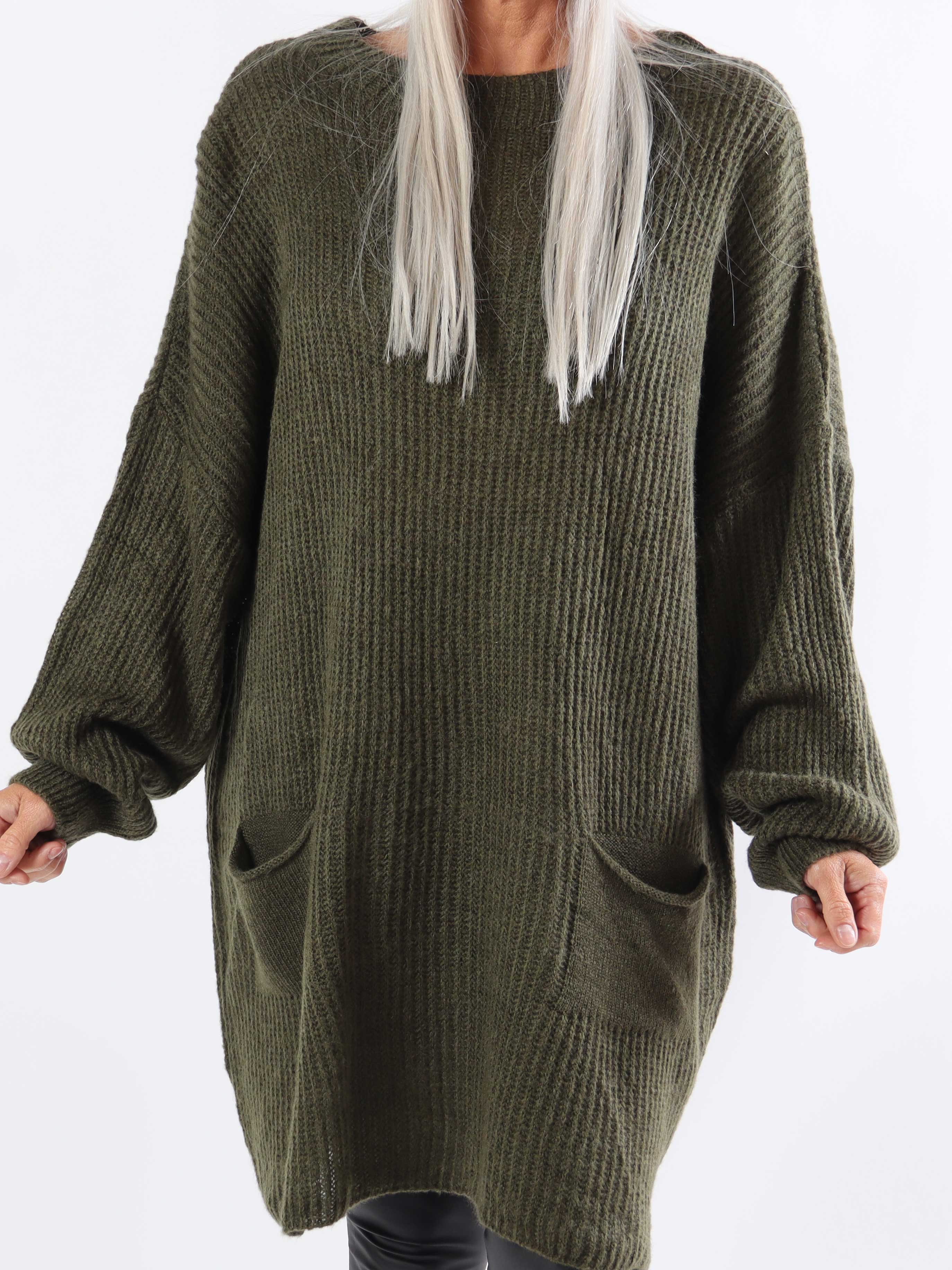 Dakota - Lang plus size strikbluse med lommer