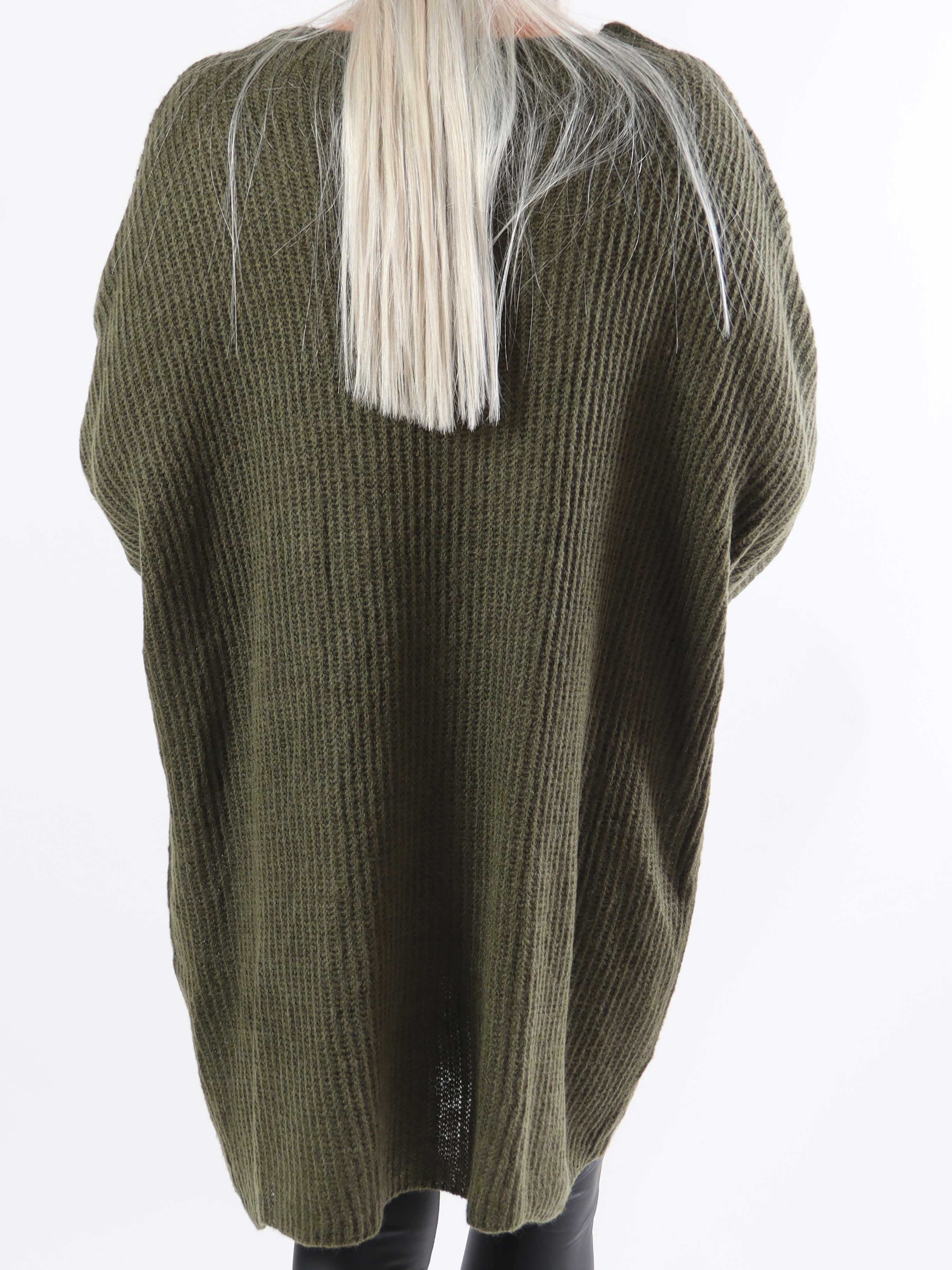 Dakota - Lang plus size strikbluse med lommer