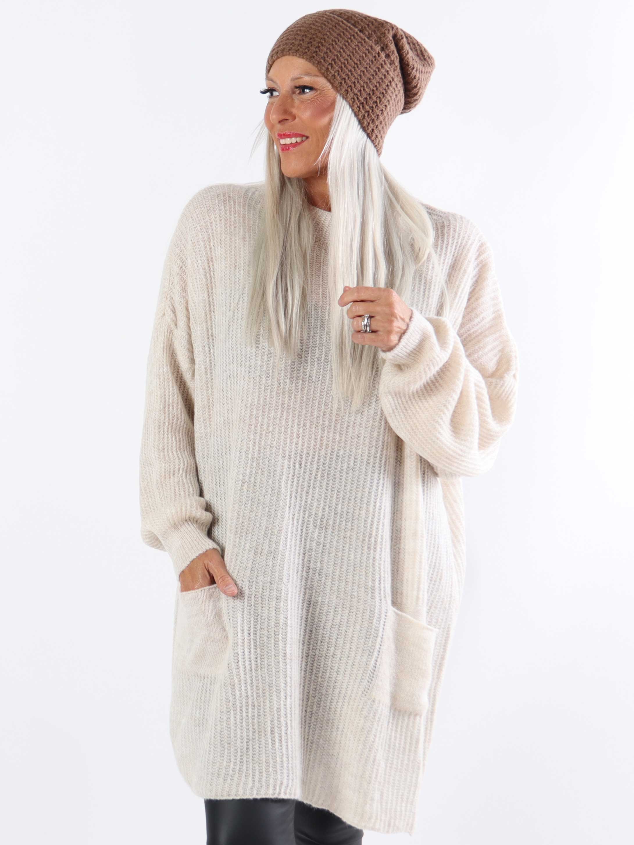 Dakota - Lang plus size strikbluse med lommer