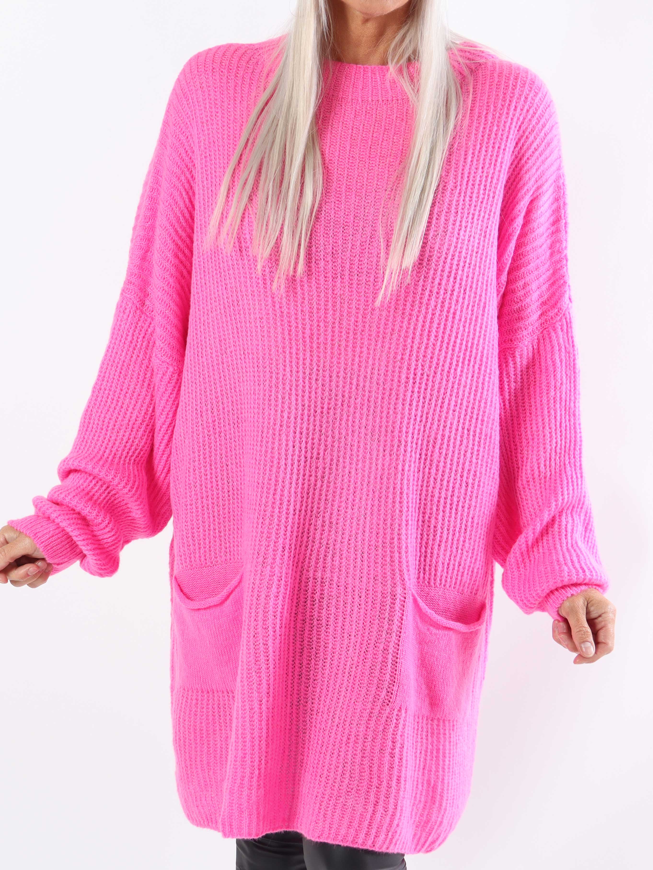 Dakota - Lang plus size strikbluse med lommer