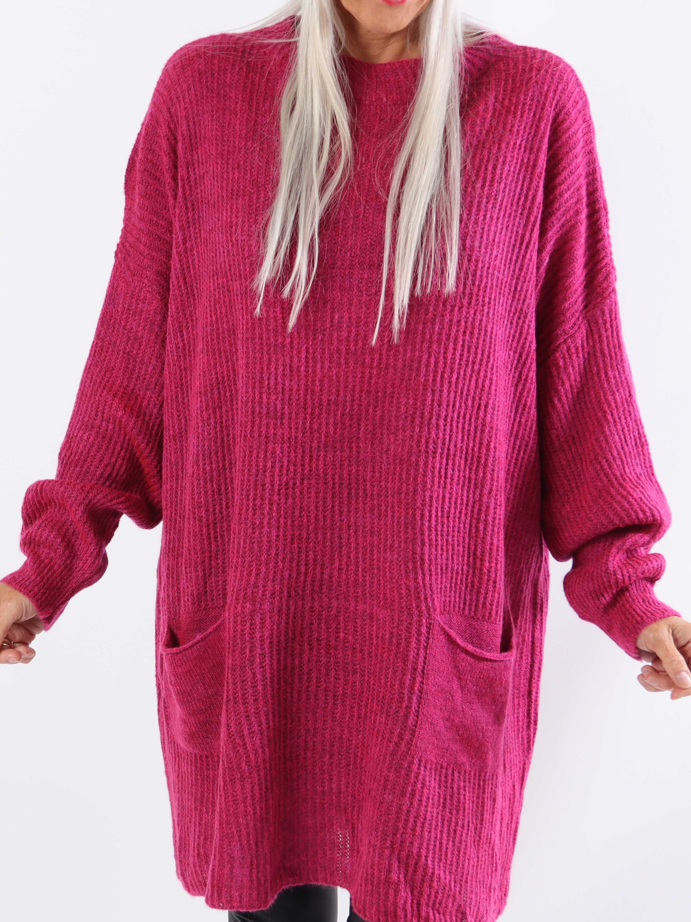 Dakota - Lang plus size strikbluse med lommer