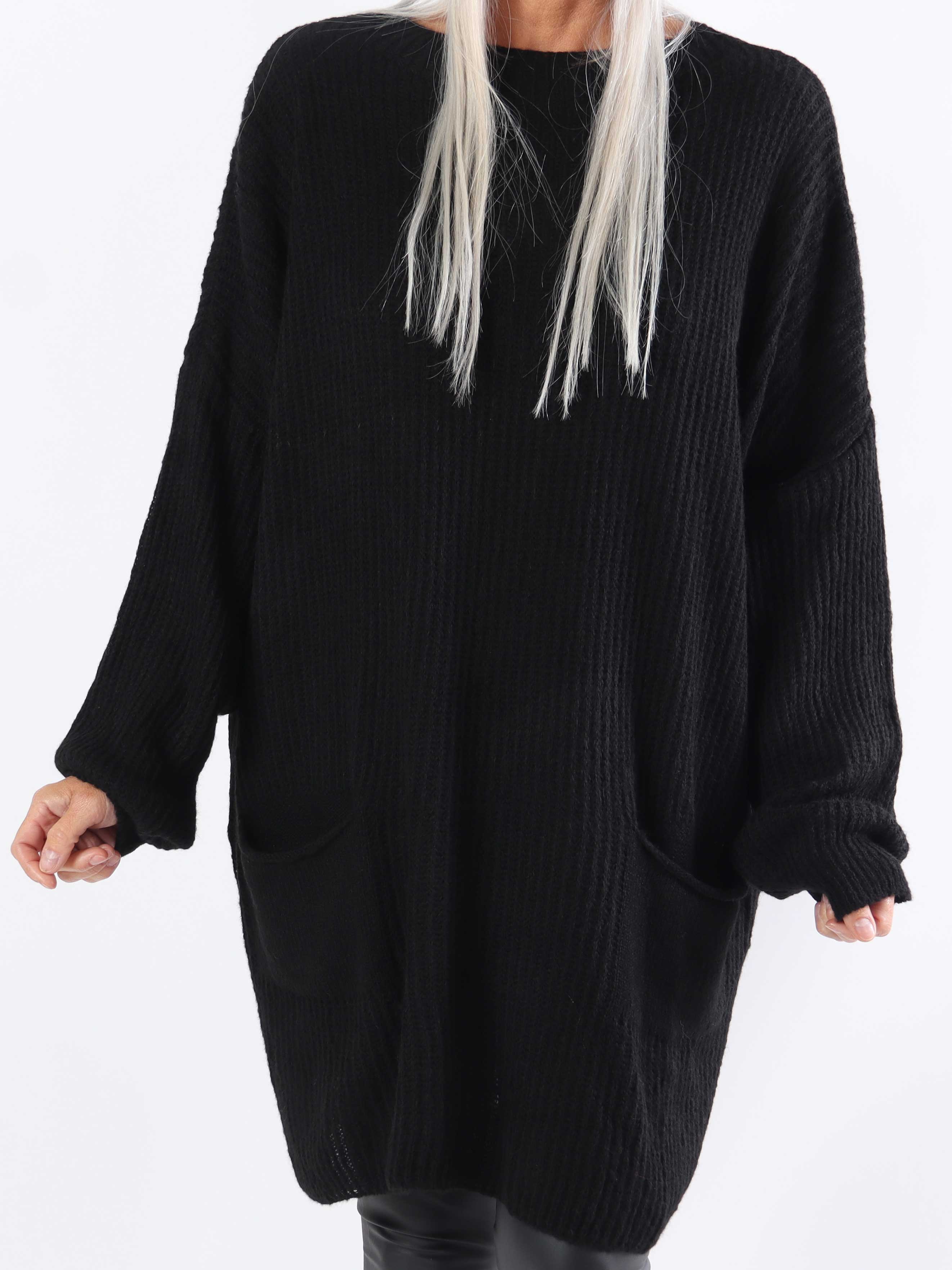 Dakota - Lang plus size strikbluse med lommer